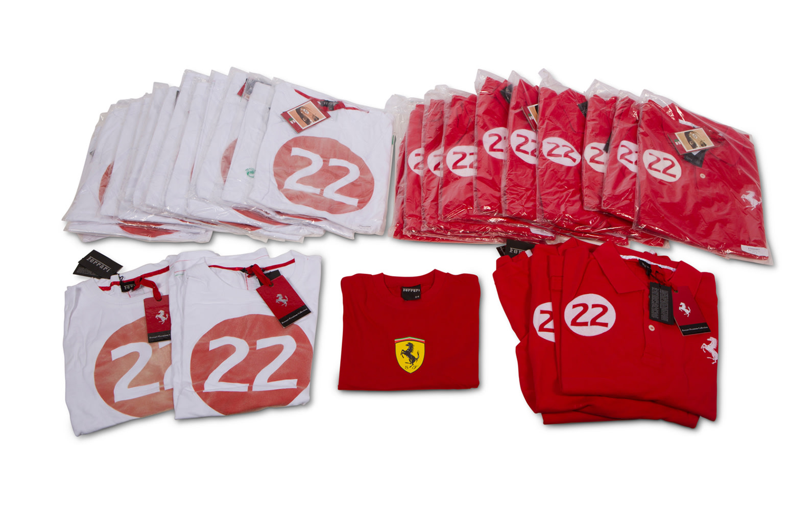 Ferrari Branded T-Shirts and Polo Shirts, Two Styles in Varying Sizes