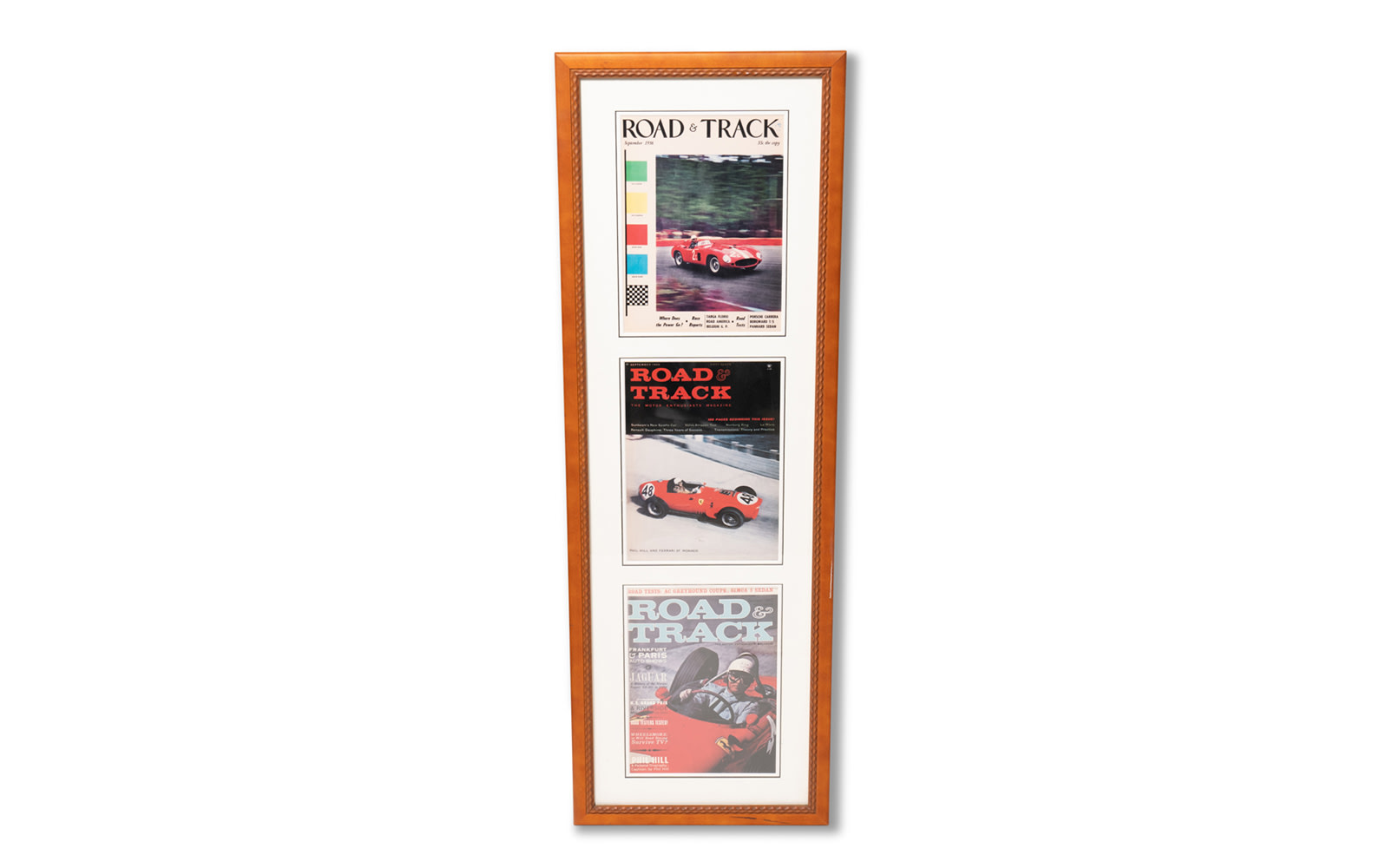 Road & Track Magazine Covers Featuring Phil Hill Driving Ferraris, Framed