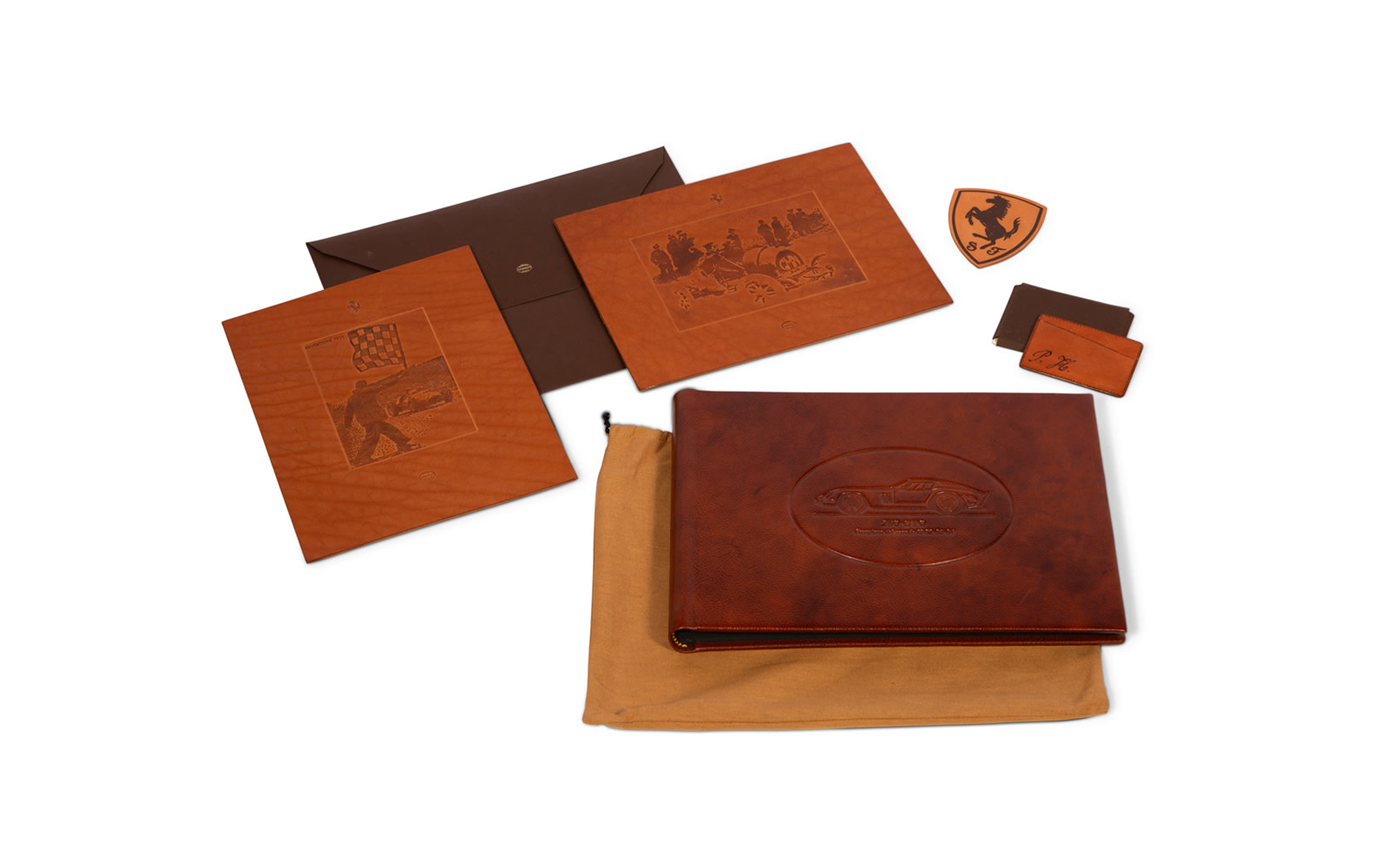 Schedoni Embossed Leather Artwork, Business Card Holder, and Photo Album, Personalized to Phil Hill