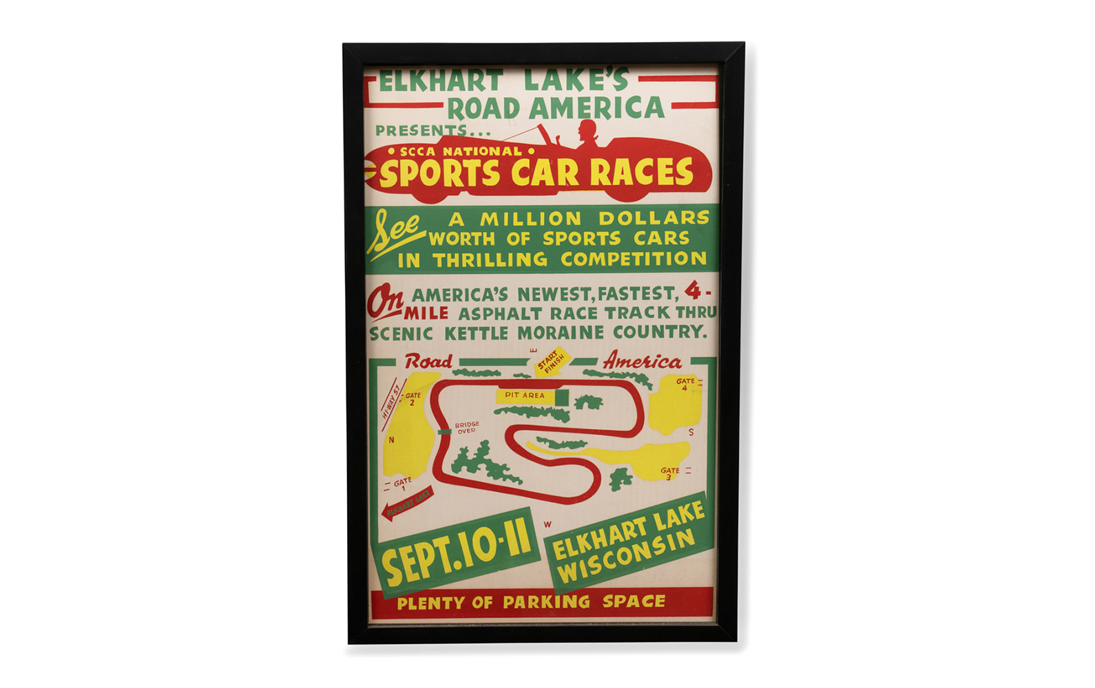 1955 SCCA National Sports Car Races at Elkhart Lake's Road America Poster, Framed