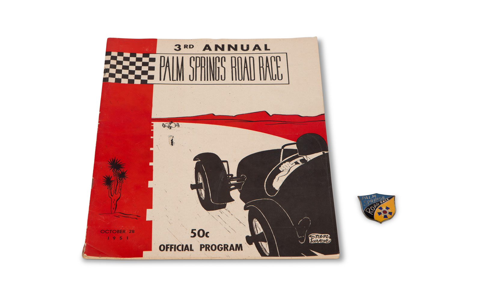 1951 Palm Springs Road Race Official Program and California Sports Car Club Badge