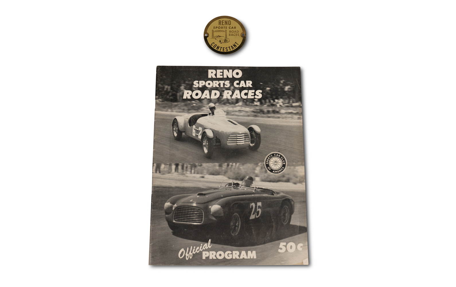1951 Reno Sports Car Road Races Official Program and Contestant Badge