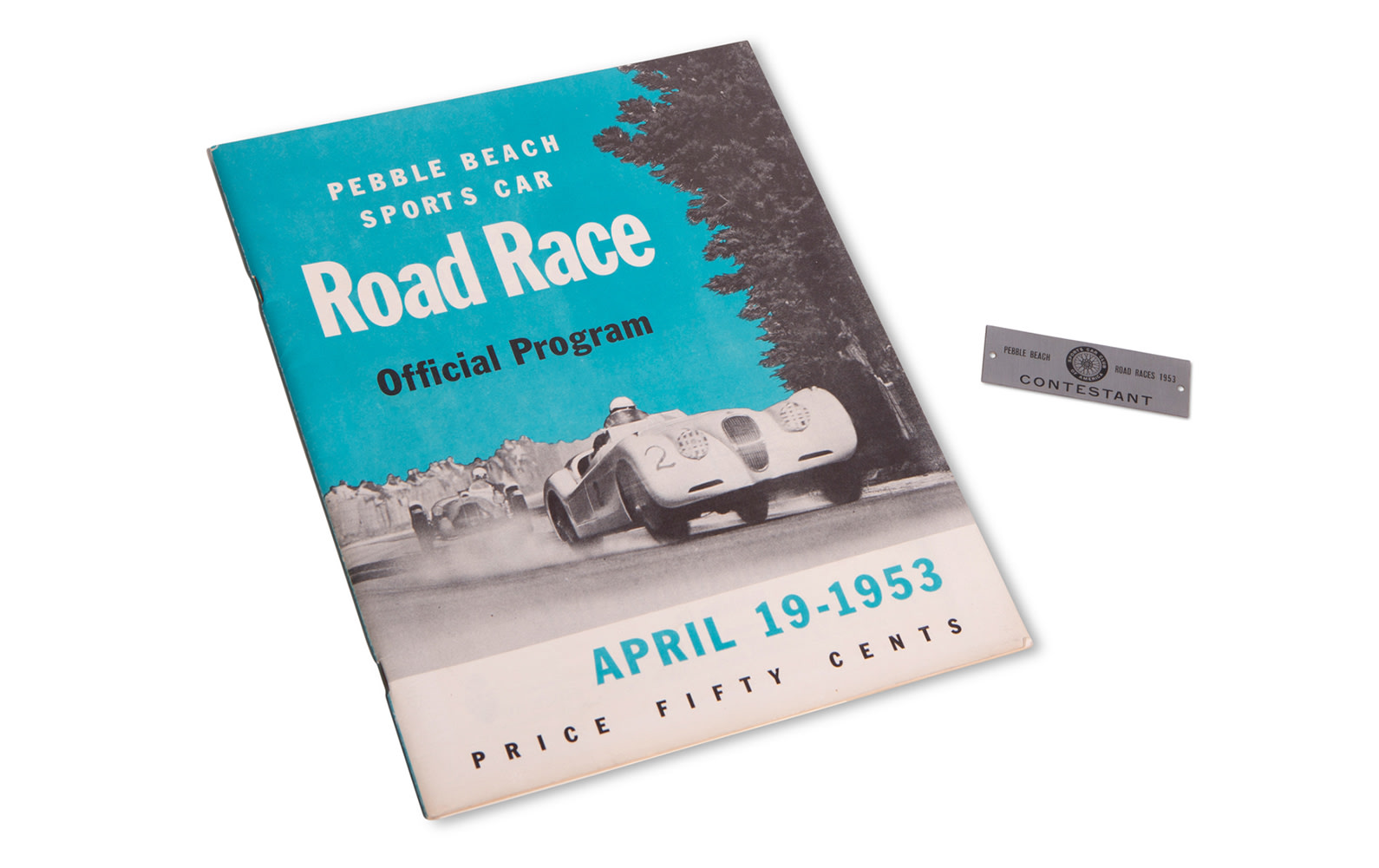 1953 Pebble Beach Road Race Official Program and Contestant Badge