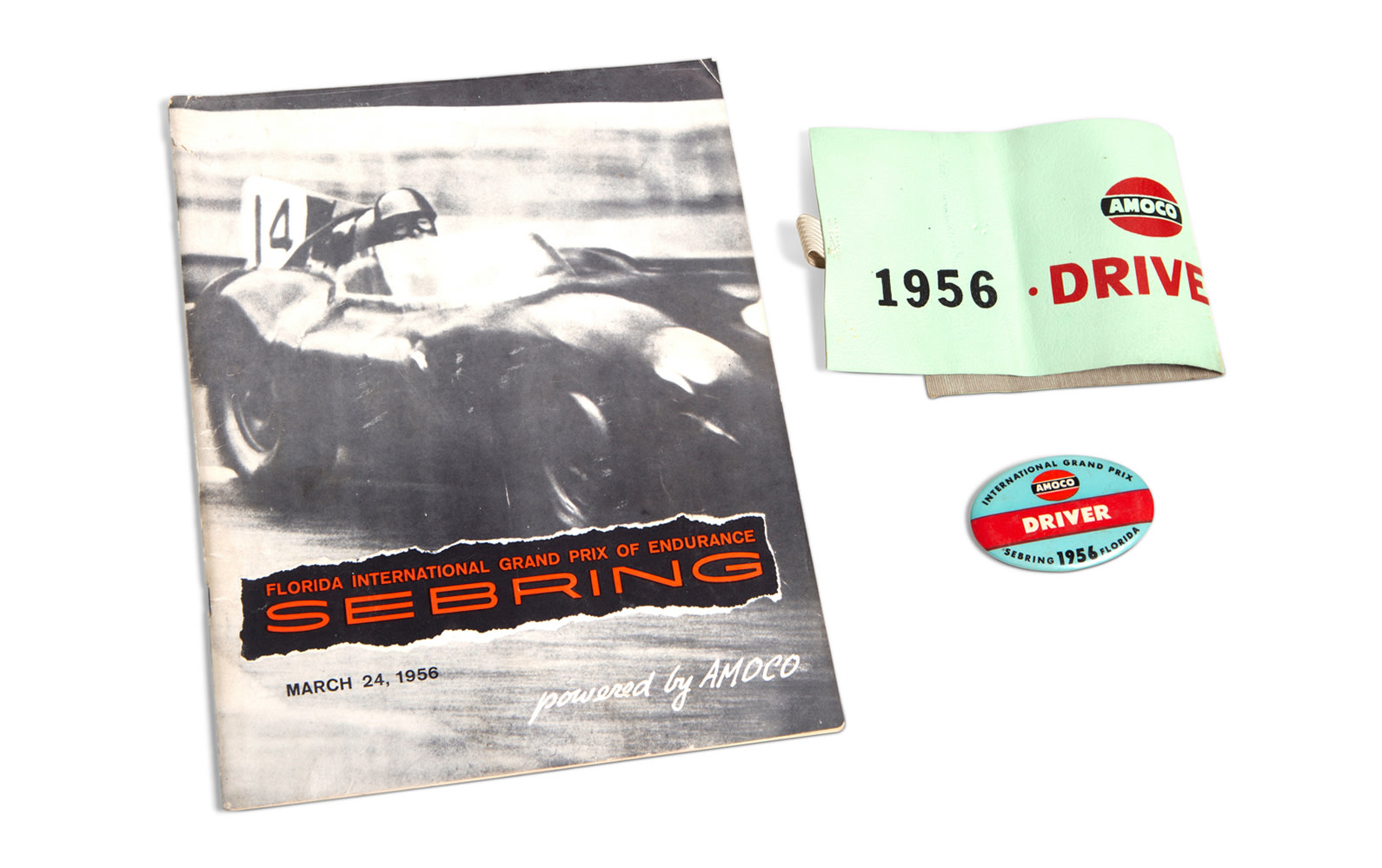 1956 12 Hours of Sebring Driver Armband, Driver Pin, and Official Race Program