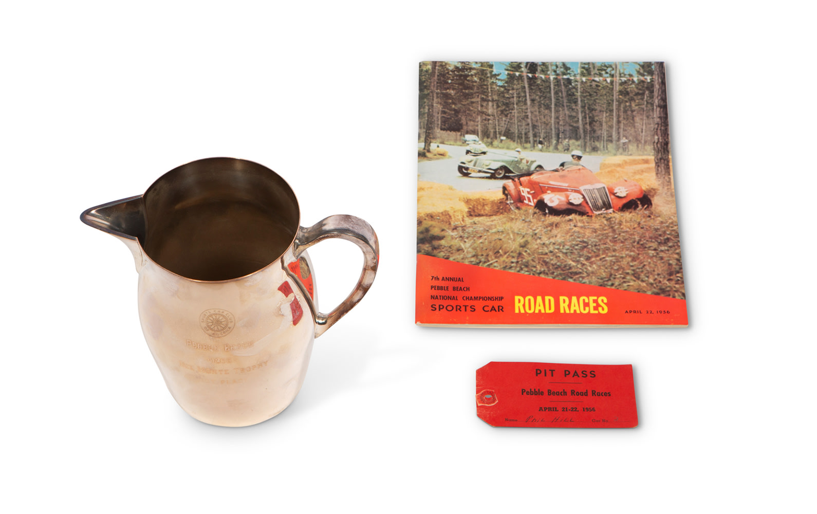 1956 Pebble Beach Road Races Trophy, Pit Pass, and Official Race Program