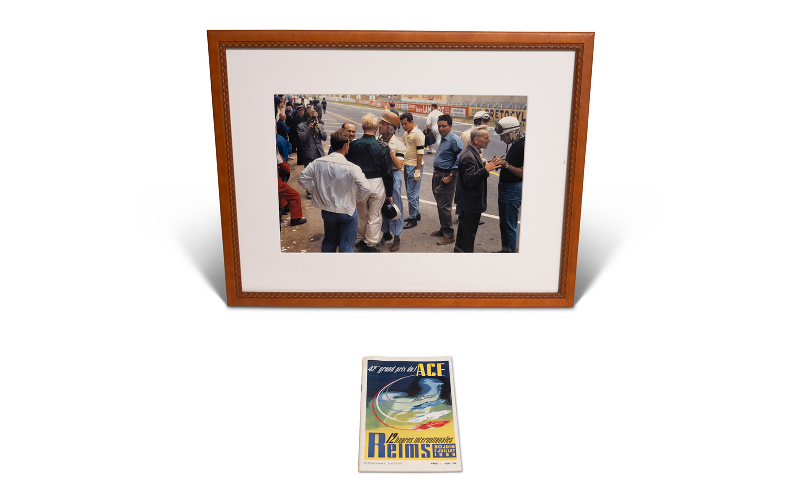 1956 French Grand Prix at Reims Framed Photograph by Phil Hill and Official Race Program