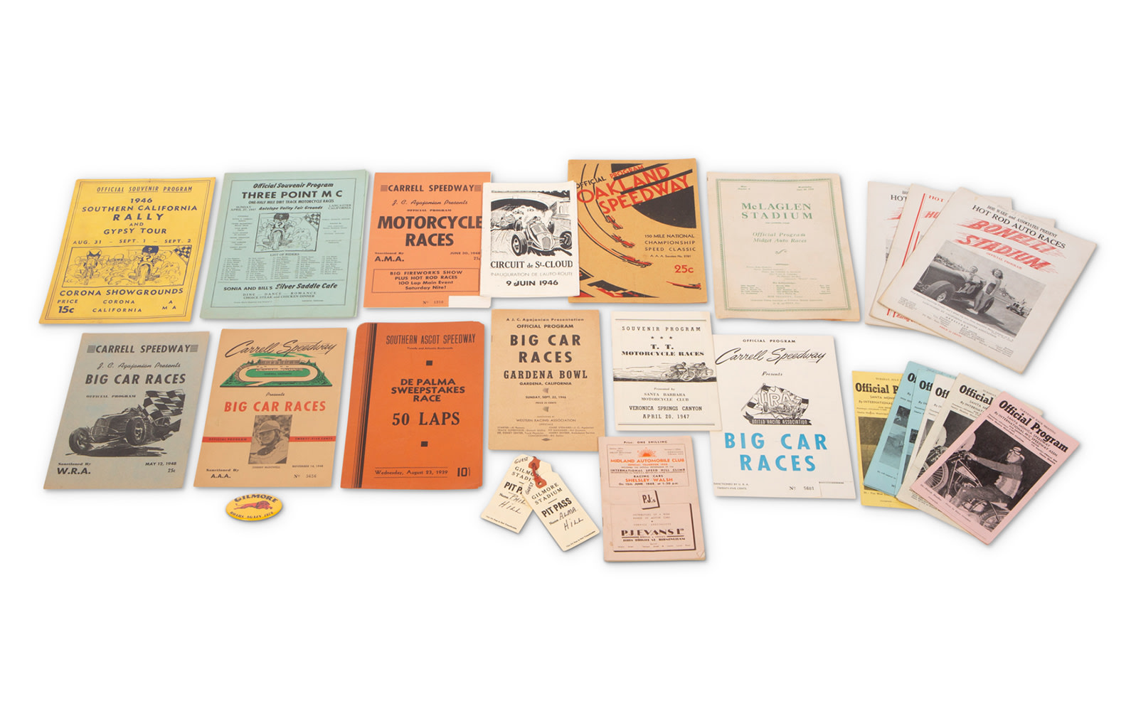 Assorted Motorcycle and Midget Racing Programs, c. 1946–1948