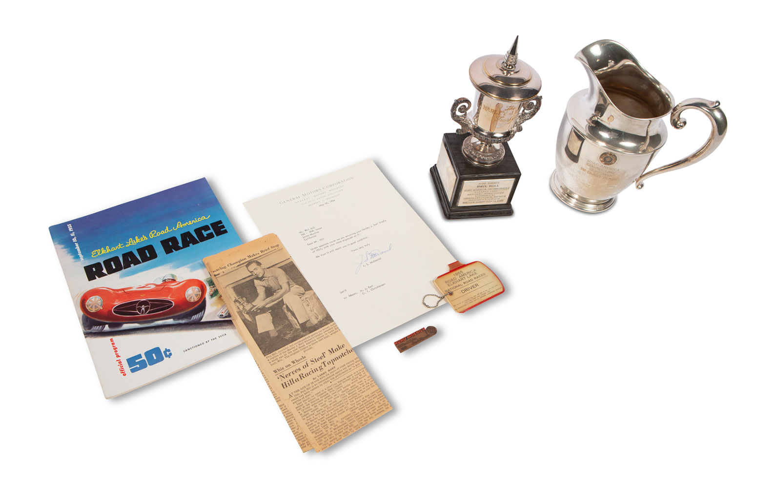 1955 Elkhart Lake's Road America Road Race Trophies, Driver Badge, Entrant Plaque, and Official Program