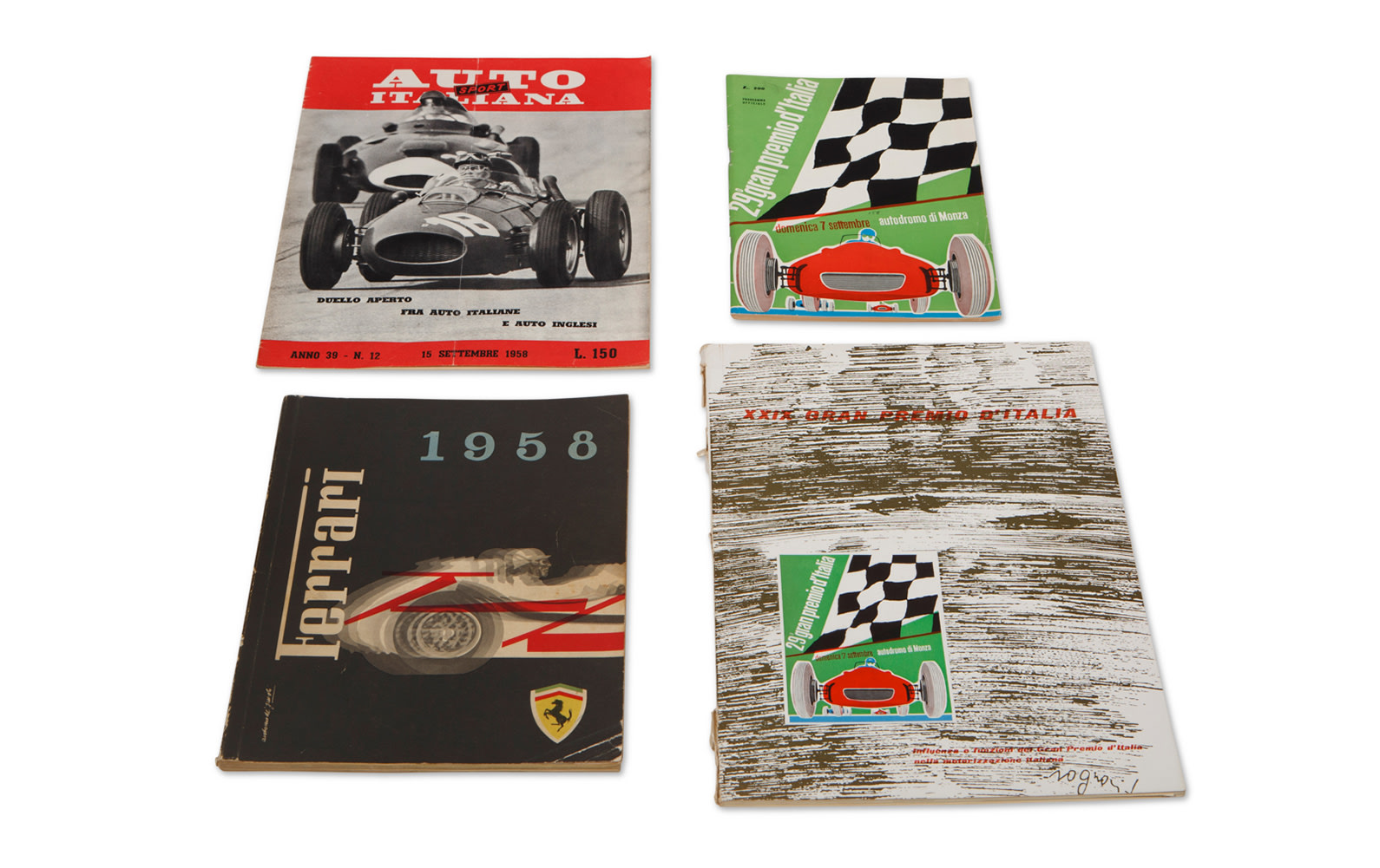 1958 Italian Grand Prix Official Race Programs, Ferrari Yearbook, and Auto Italiana Sport Magazine