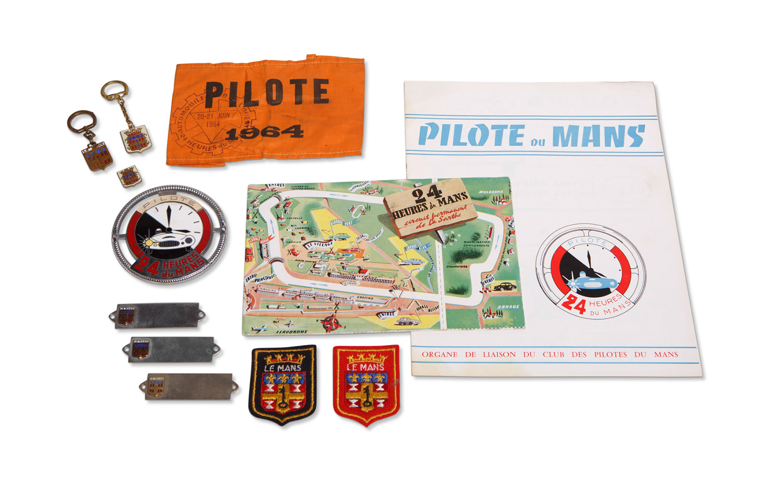 1964 24 Hours of Le Mans Driver Armband and Assorted Memorabilia Including Pilote Badge