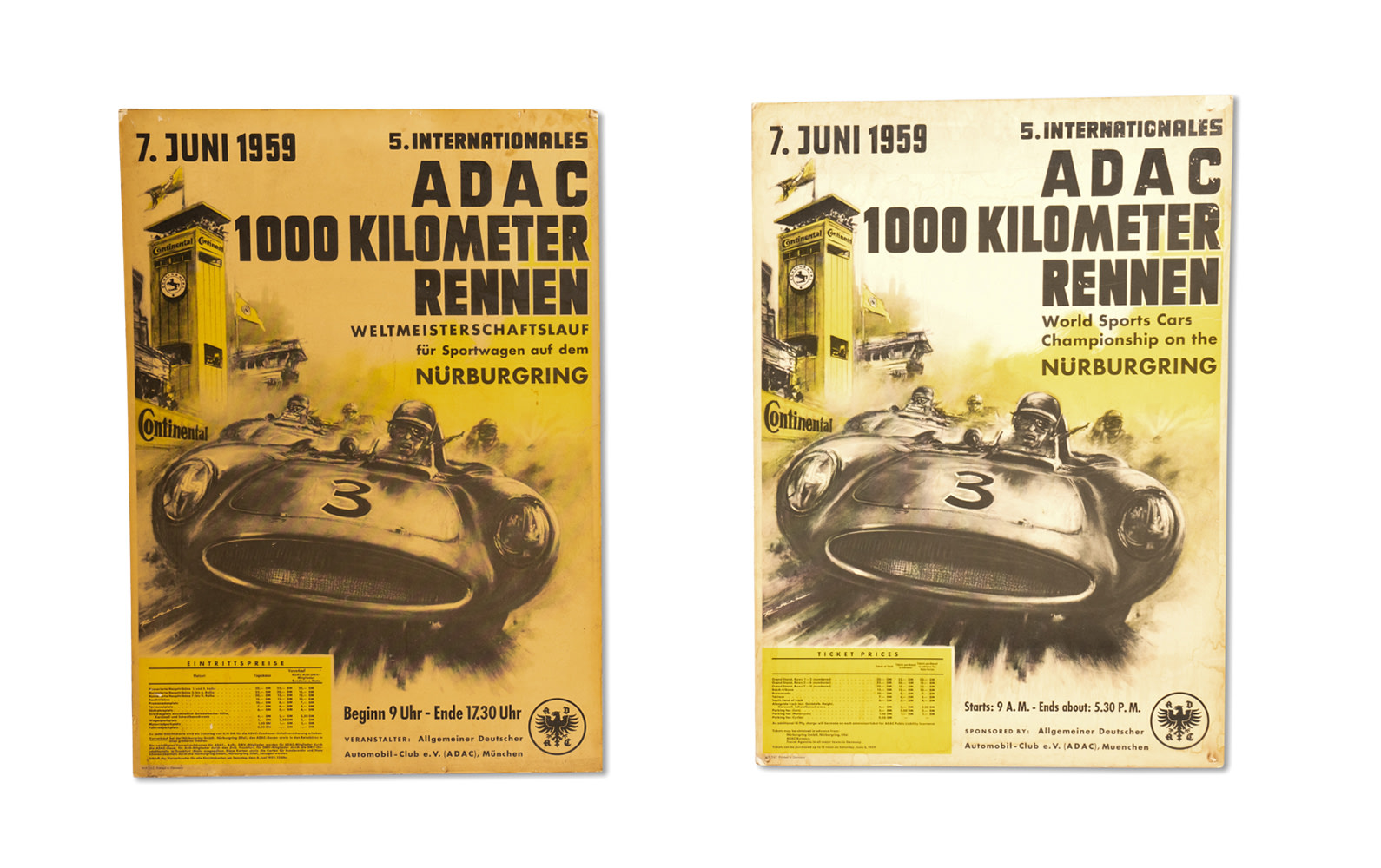 1959 ADAC 1000 Km Nürburgring Two Event Posters, Mounted