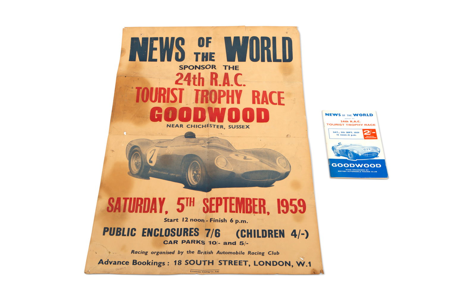 Official Promotional Poster and Program for Tourist Trophy Race at Goodwood, September 1959