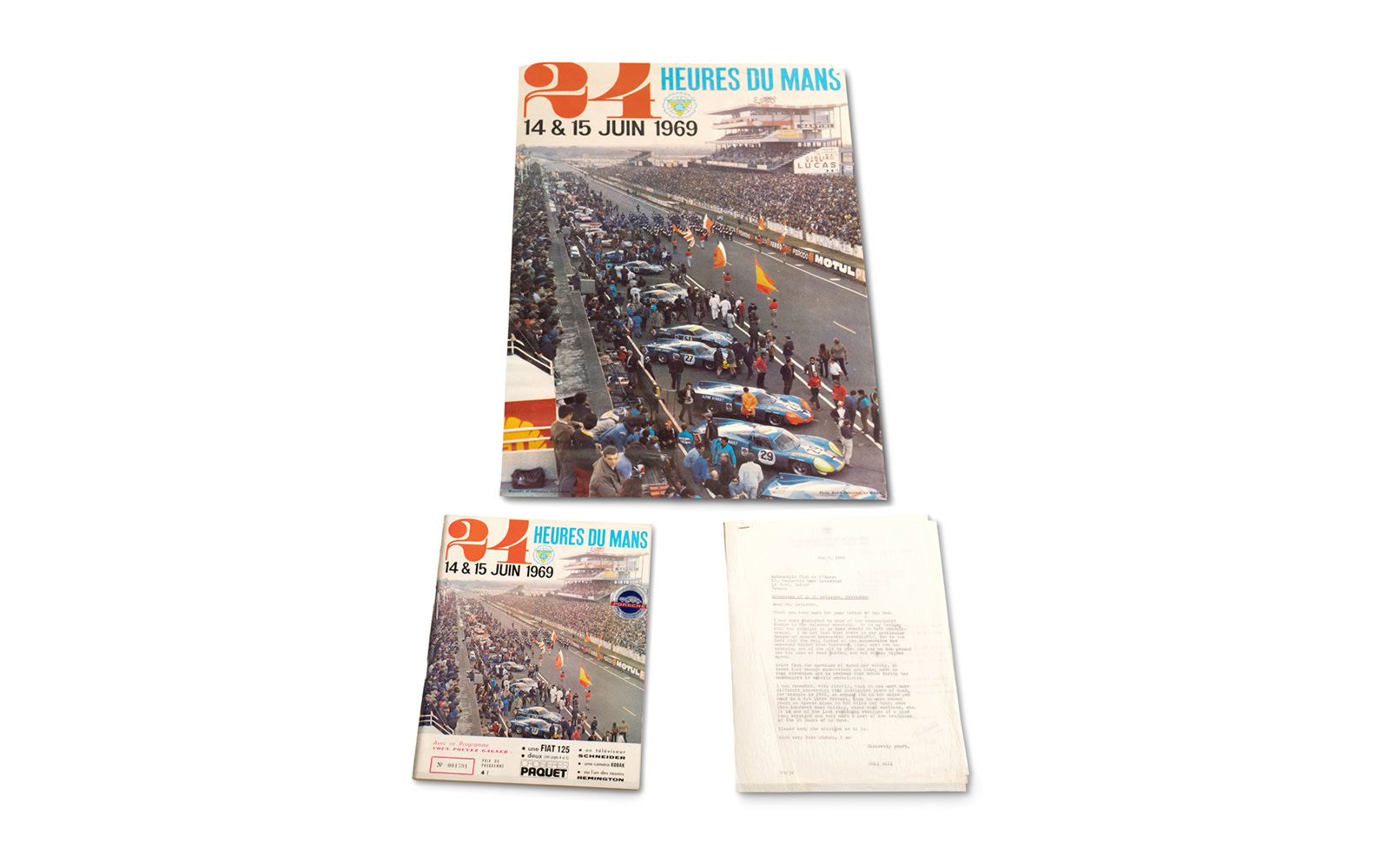 1969 24 Hours of Le Mans Official Race Program, Two Posters (Unframed), and Correspondence