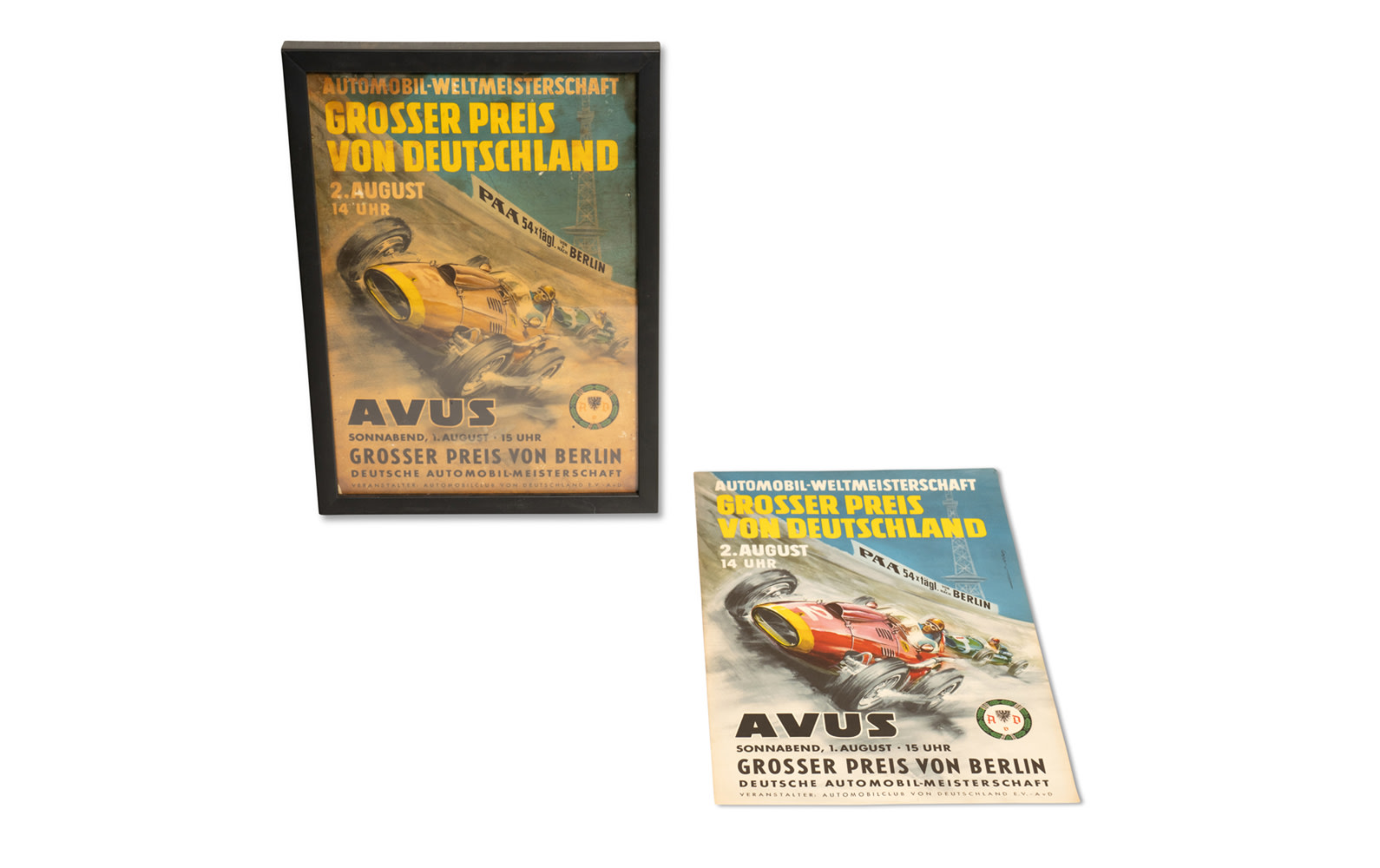 Two 1959 German Grand Prix Event Posters, One Framed and One Unframed