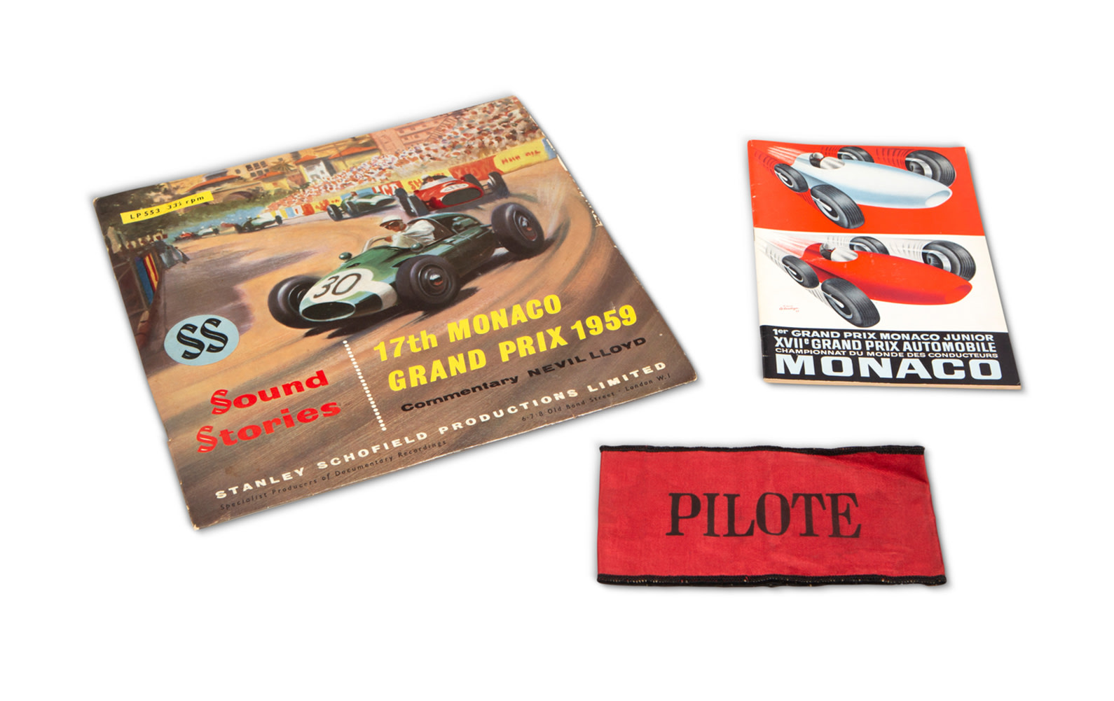 1959 Monaco Grand Prix Official Race Program, Vinyl Record, and Driver Armband