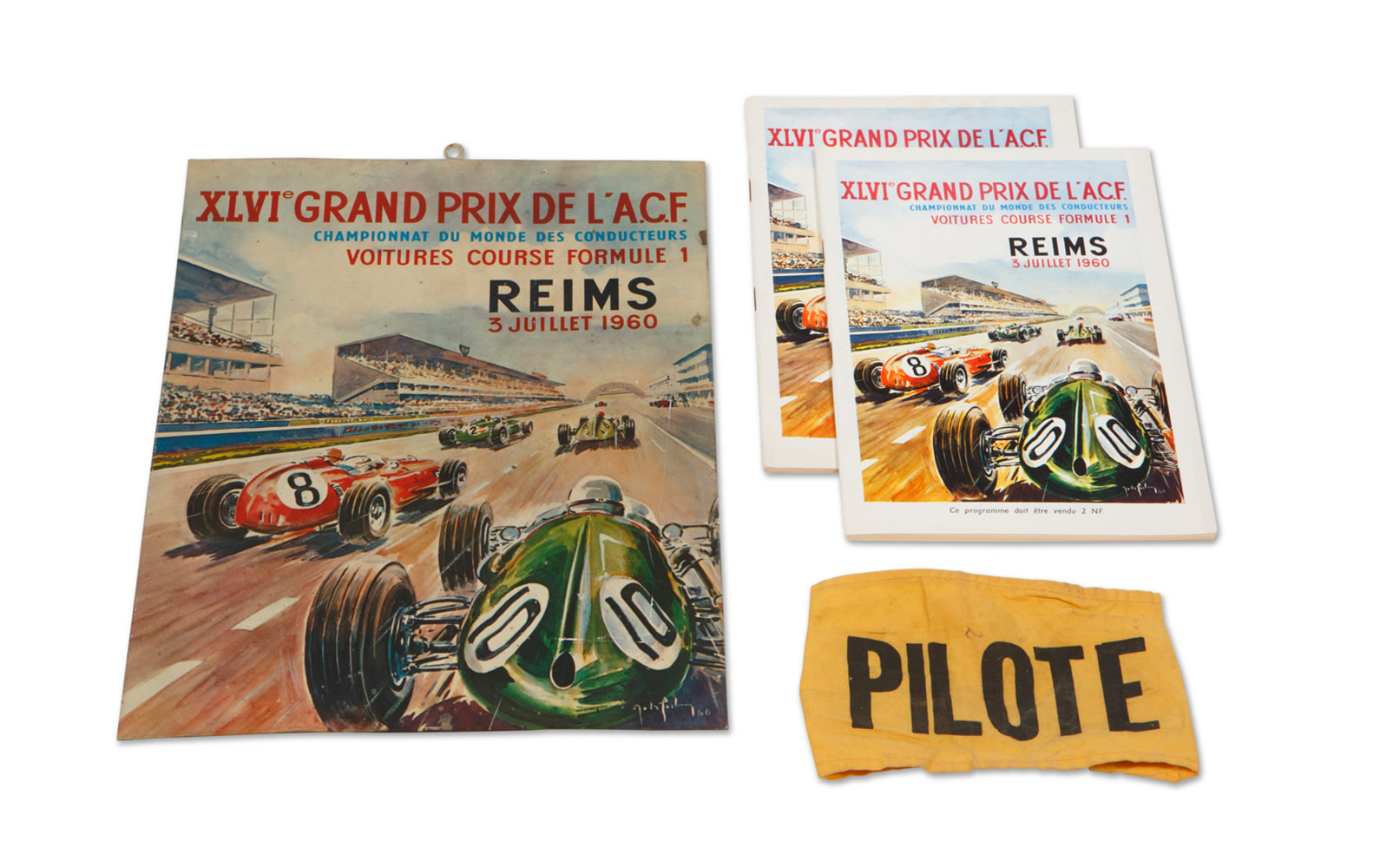 1960 French Grand Prix at Reims Official Race Programs, Driver Armband, and Metal Sign