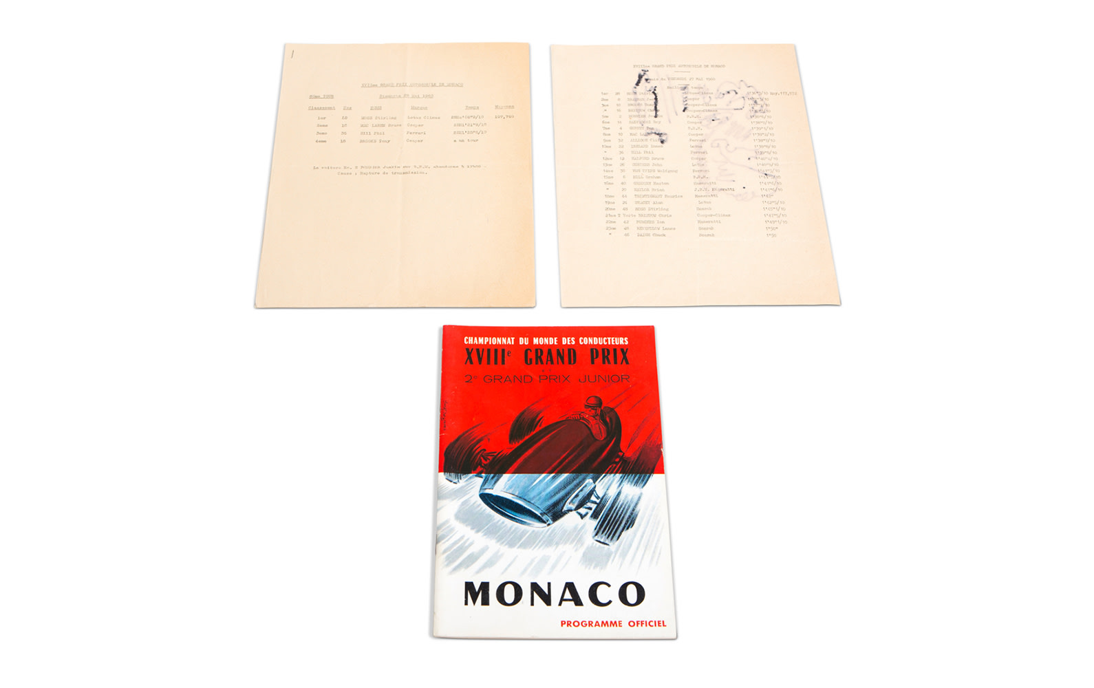 1960 Monaco Grand Prix Official Race Program and Time Sheets