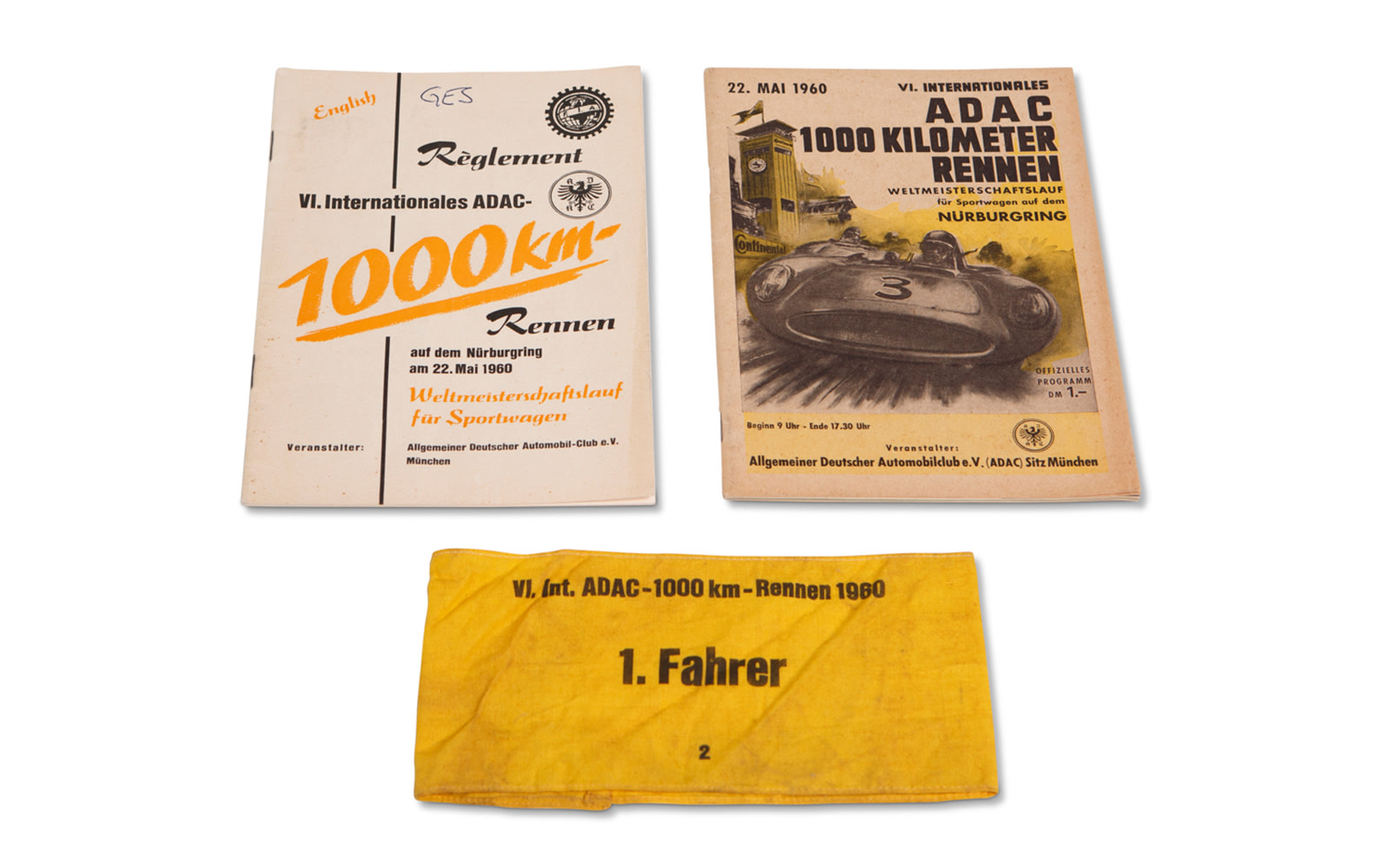 1960 ADAC 1000 Km Nürburgring Official Race Program, Regulations Book, and Armband