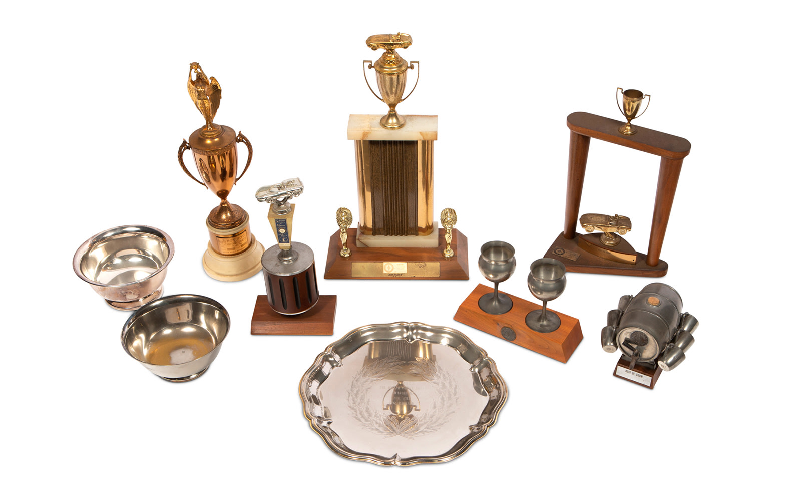 Assorted Trophies Presented to Phil Hill at Concours d'Elegance