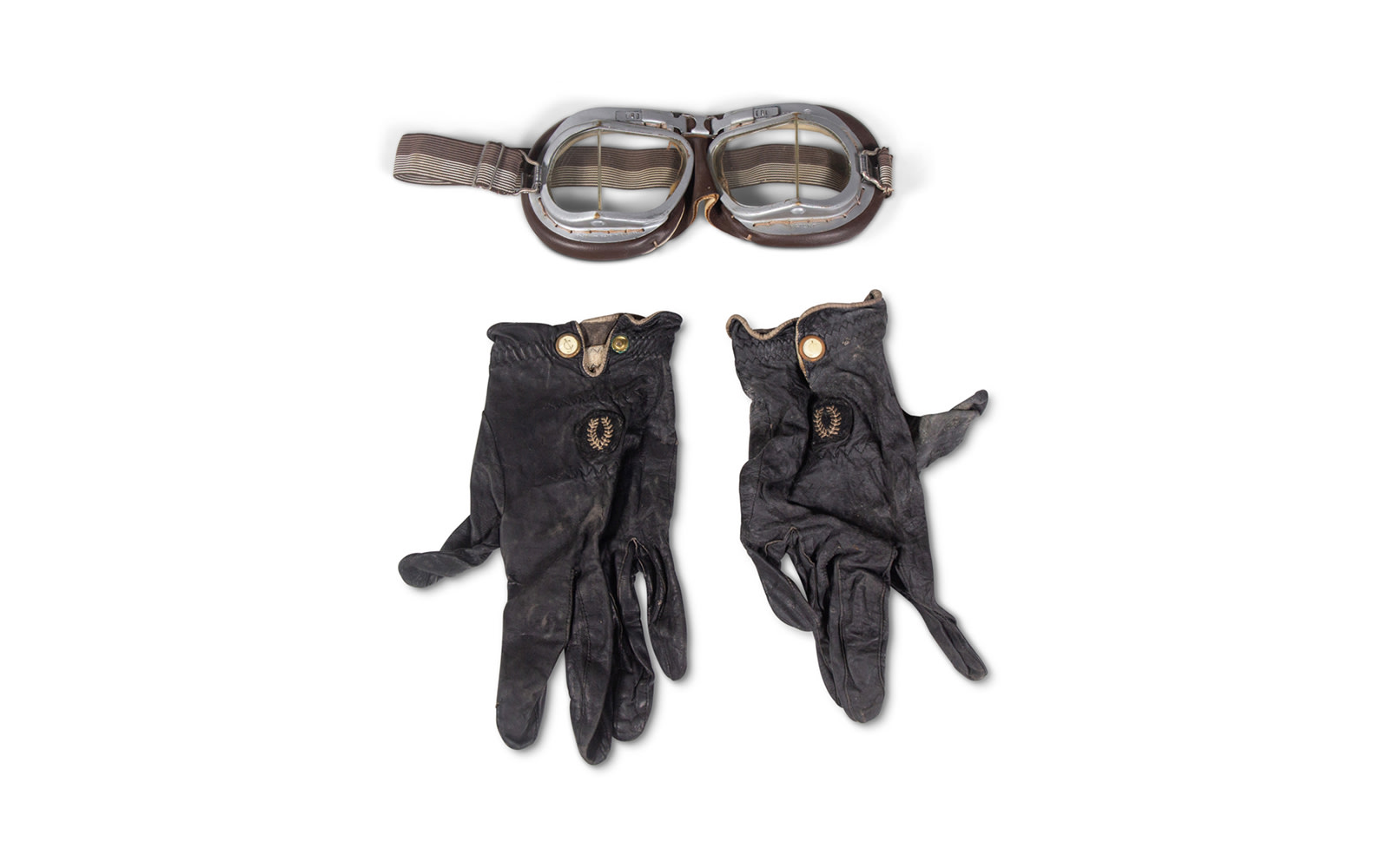 Black Leather Driving Gloves and Stadium Brand Driving Goggles