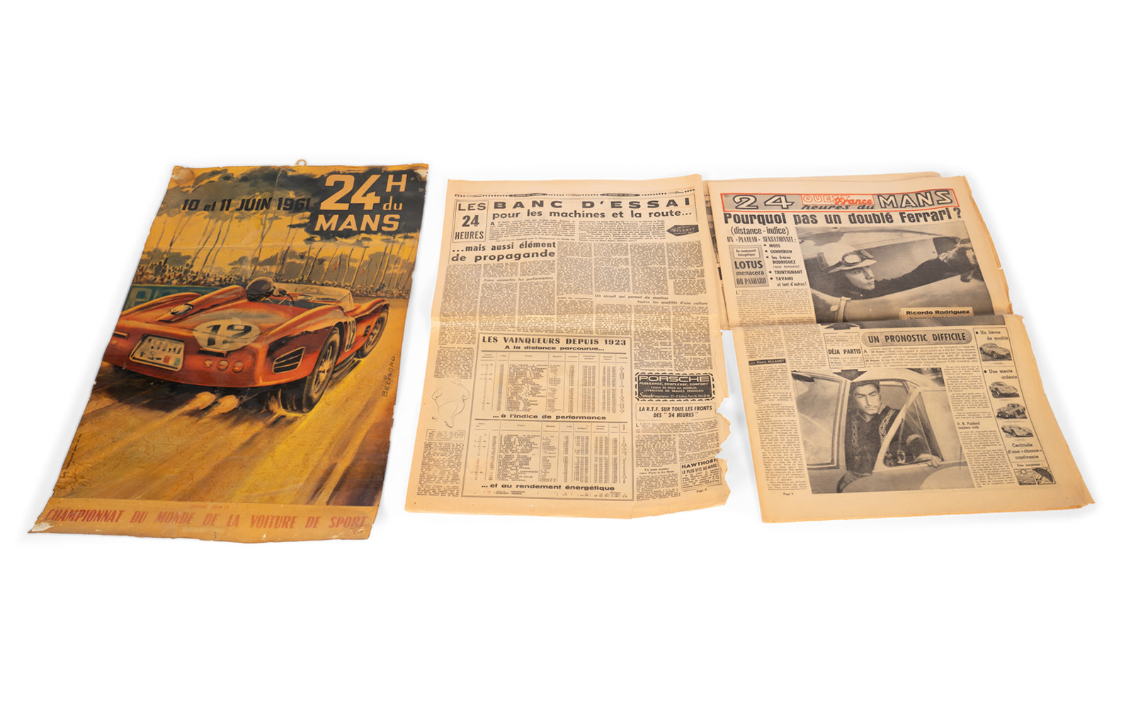 1961 24 Hours of Le Mans Poster and Newspaper.