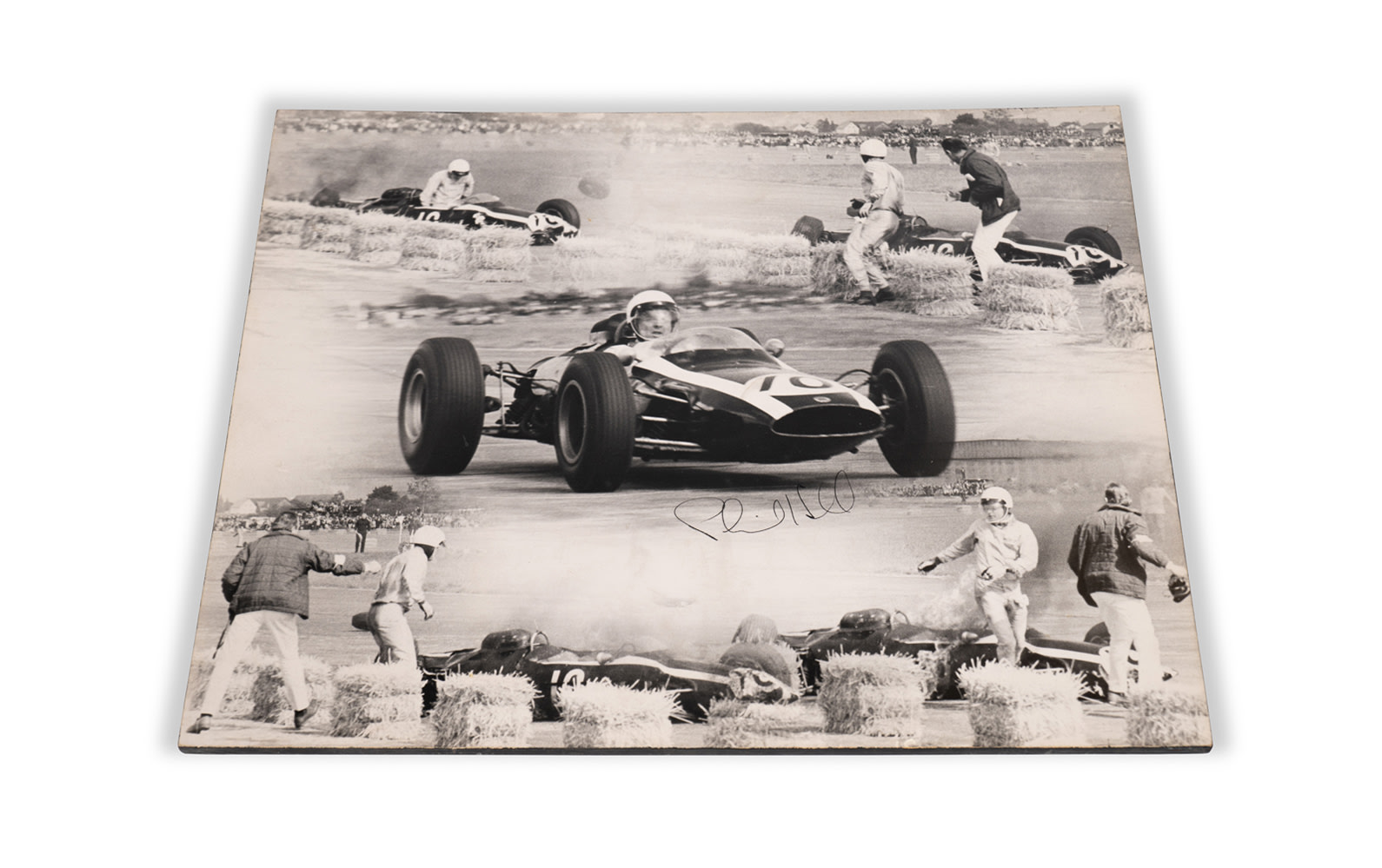 1964 Austrian Grand Prix Photo Montage of Phil Hill's Cooper Accident, Signed