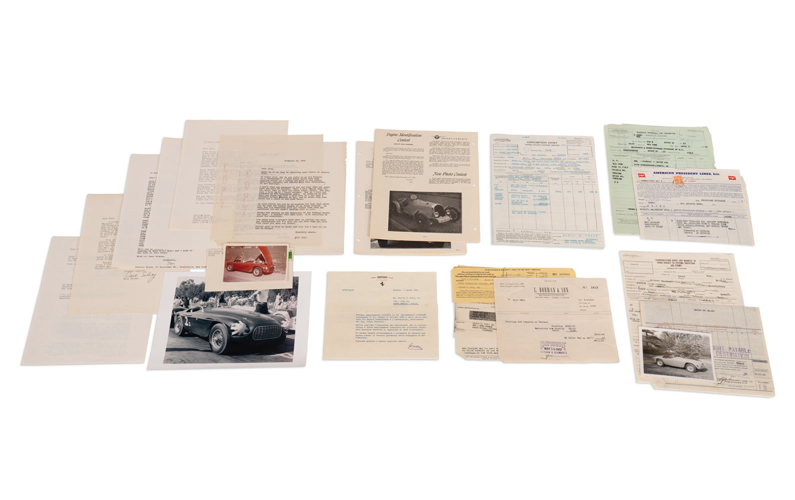 Assorted Correspondence and Files Regarding Phil Hill's Ferrari 212 Export Barchetta, Chassis 0078/E