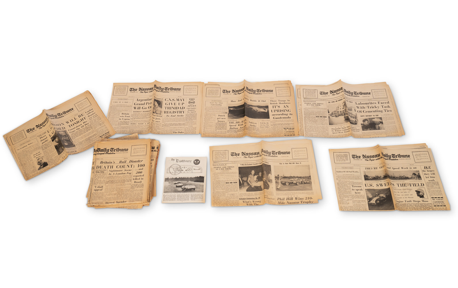 Assorted Copies of The Nassau Daily Tribune and Other Newspapers Documenting the 1957 Bahamas Speed Weeks