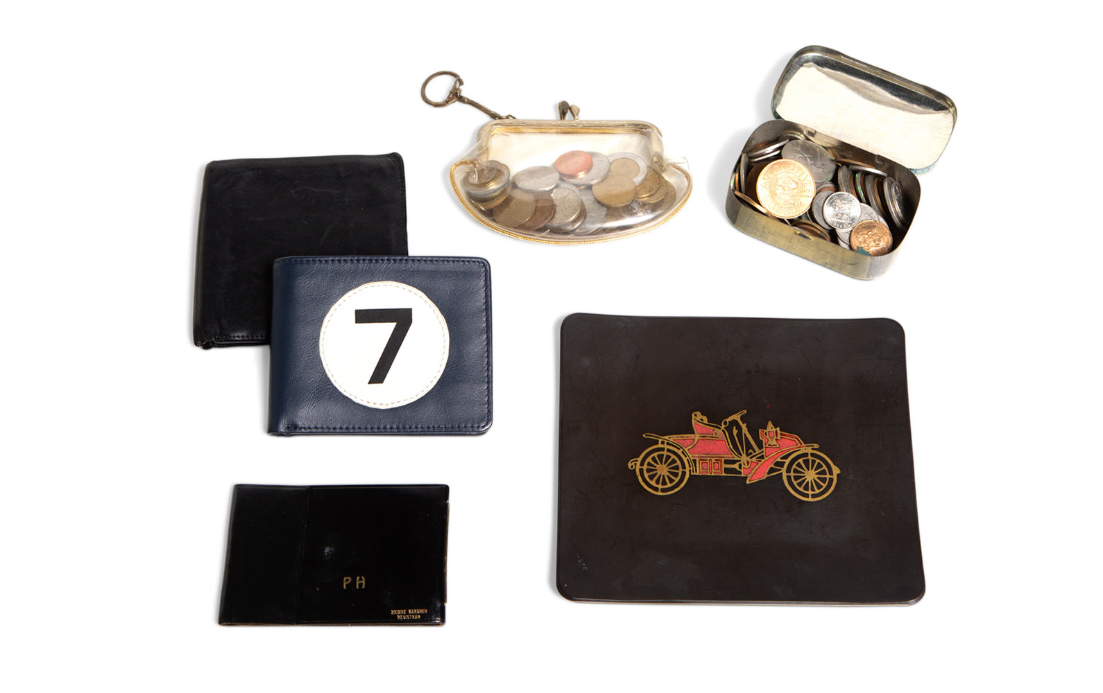 Assorted Wallets, Coin Purse, and Coin Box 