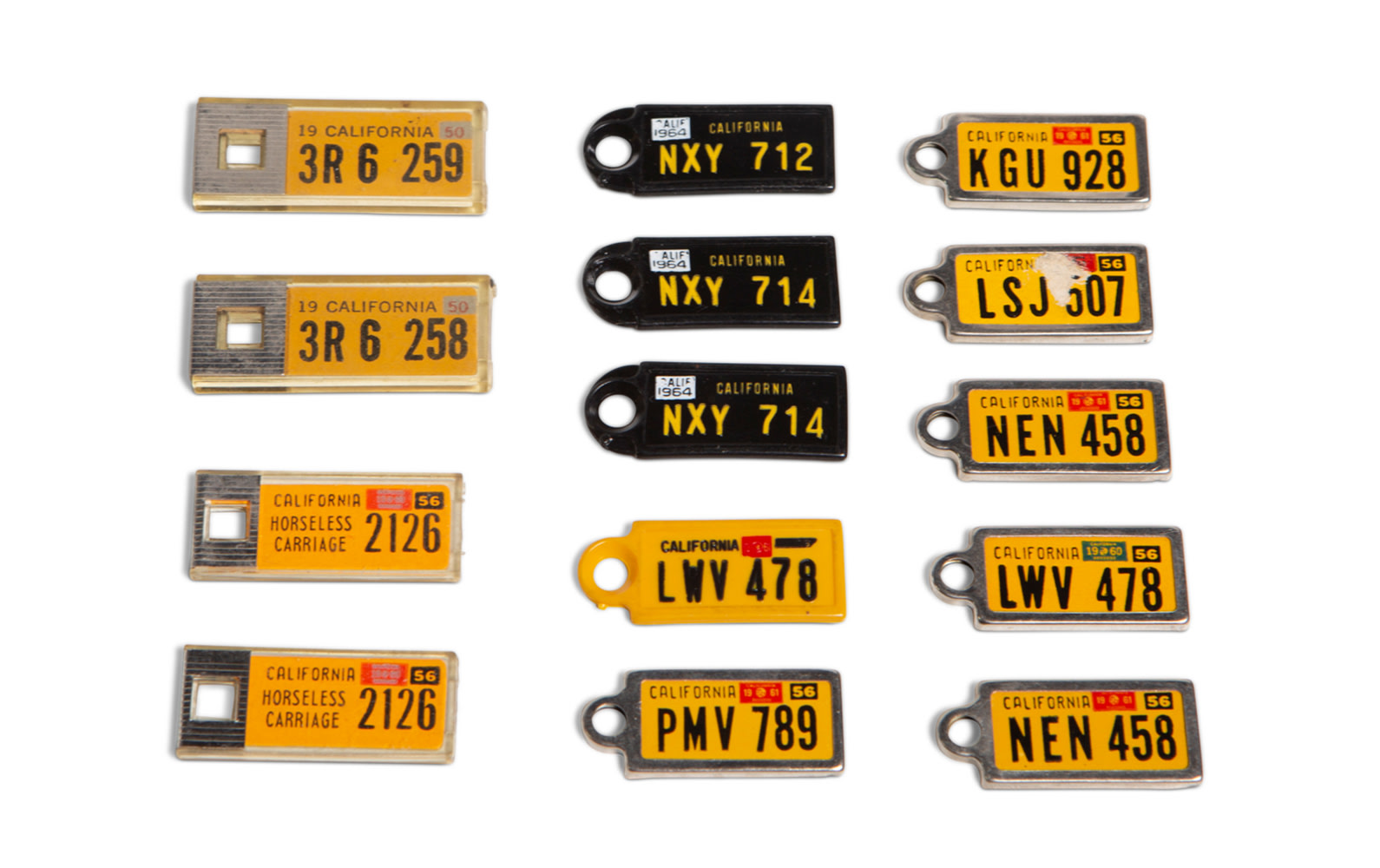 California License Plate Keychains, 1950s and 1960s