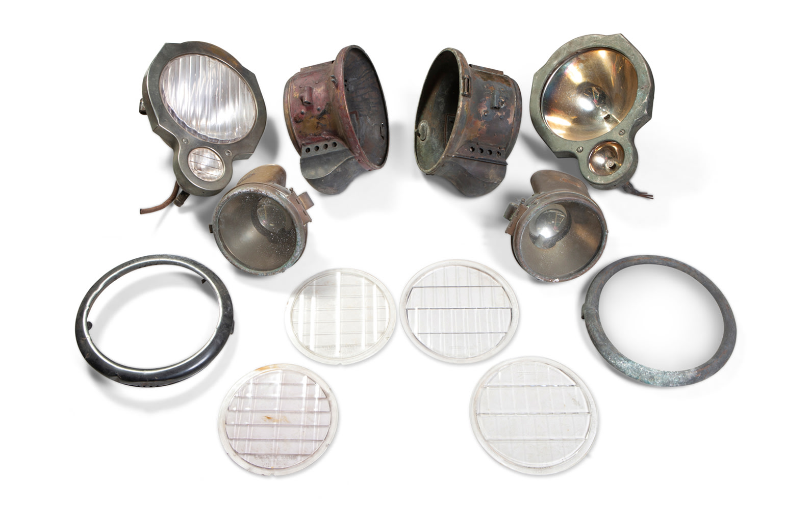 Assorted Pre-1920 Headlamps for Packards as well as Parts from BRC Headlamps