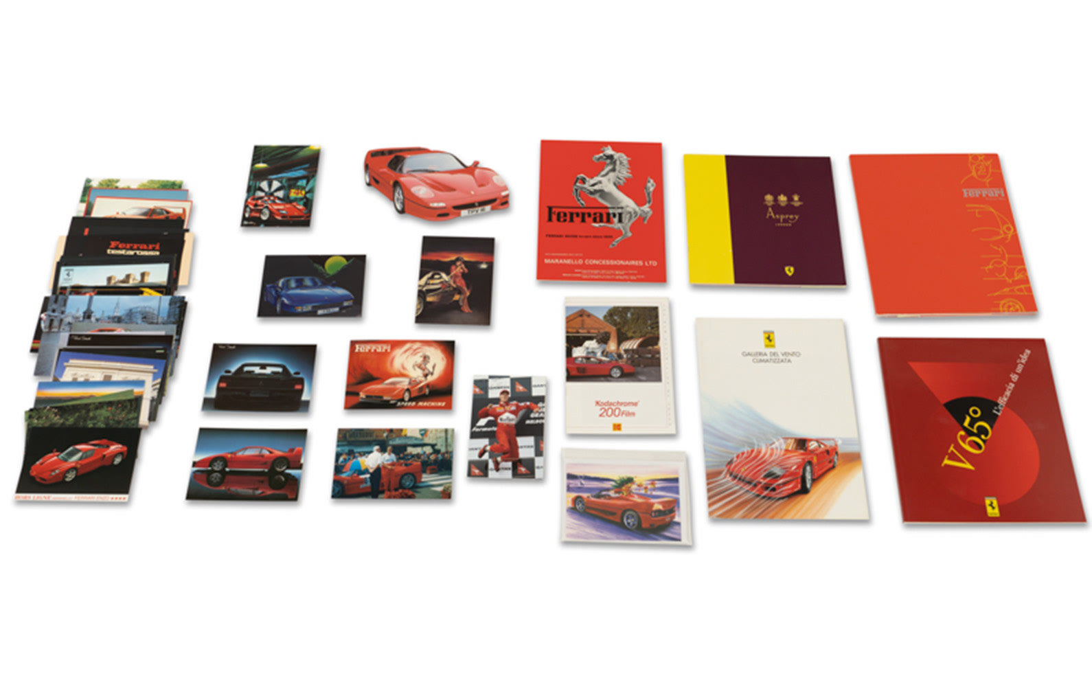 Assorted Ferrari Postcards and Literature, Including Asprey Brochure Featuring Ferrari Branded Items