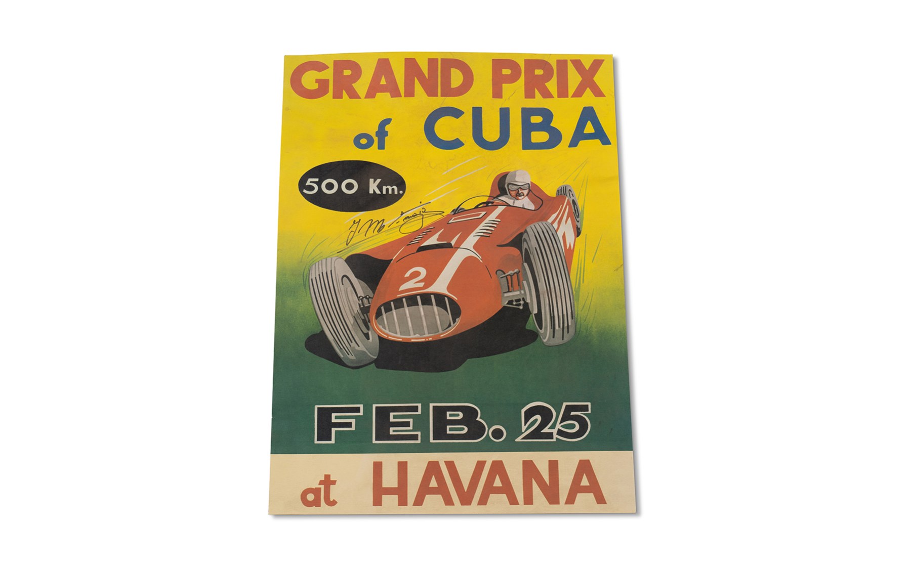 1958 Grand Prix of Cuba Poster, Signed by Juan Manuel Fangio