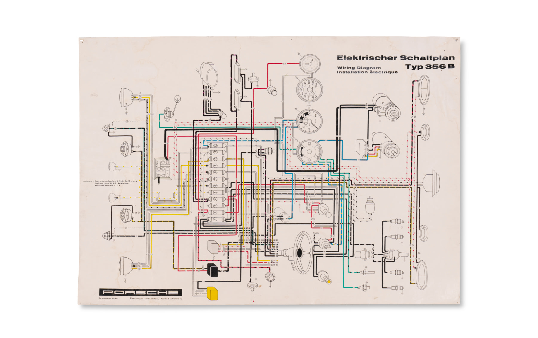 Porsche 356 B Wiring Diagram Poster, 1960