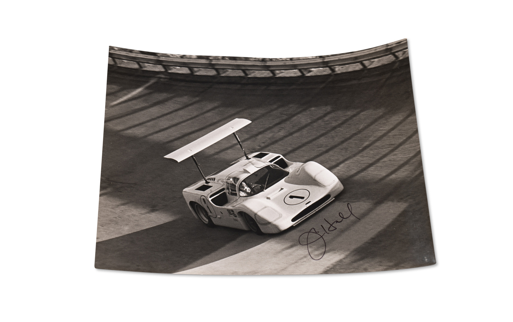 Photograph of the Chaparral 2F at Monza, Signed by Jim Hall
