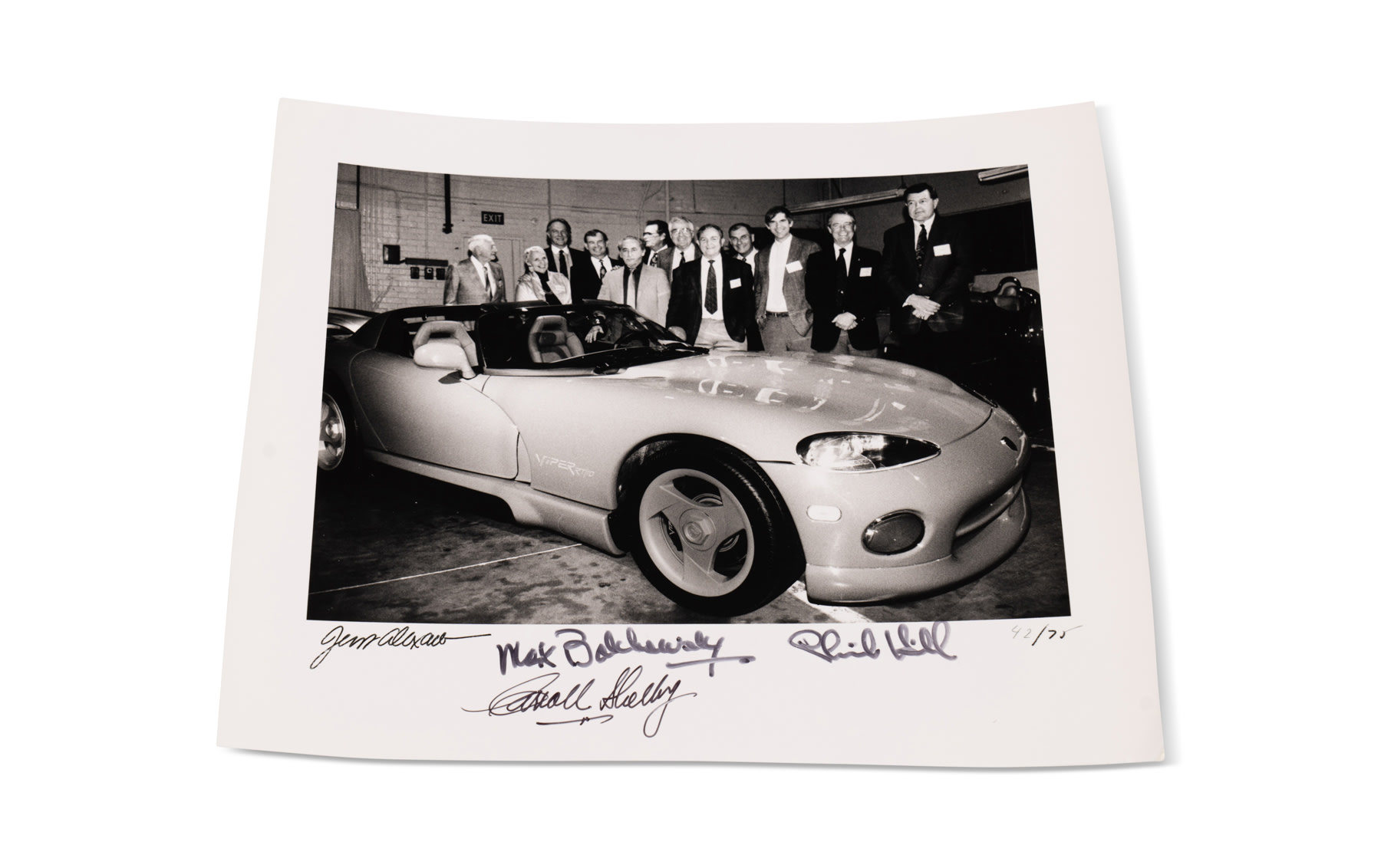 Photograph of the Dodge Viper RT/10 by Jesse Alexander, Signed by Carroll Shelby, Max Balchowsky, and Phil Hill