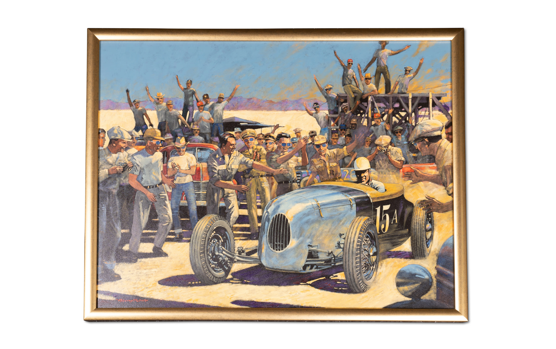 “Spurgin-Giovanine Roadster at El Mirage” Painting by Barry Rowe, Framed