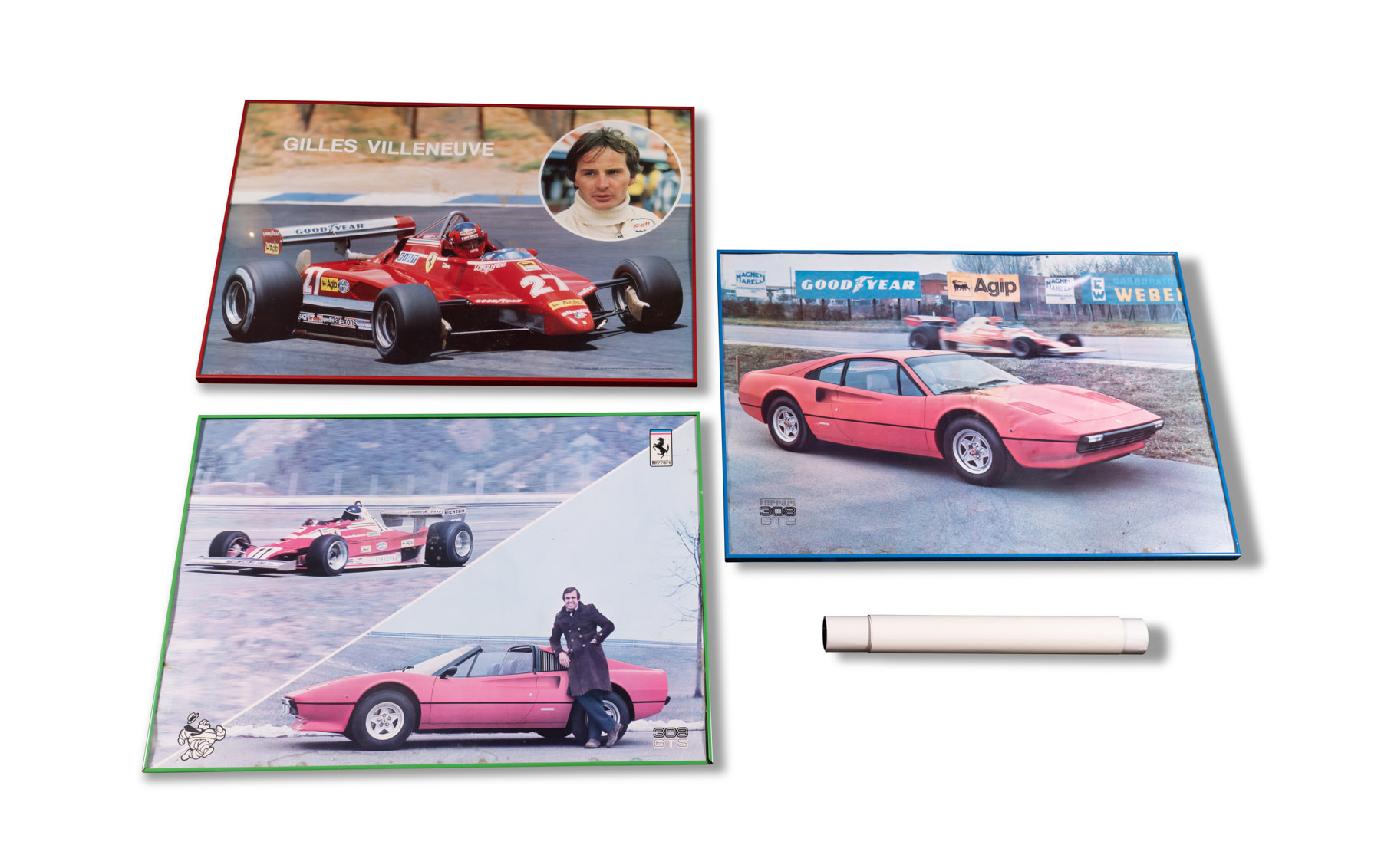 Three Framed Ferrari Promotional Posters, Including One Signed by Luigi Chinetti Sr.