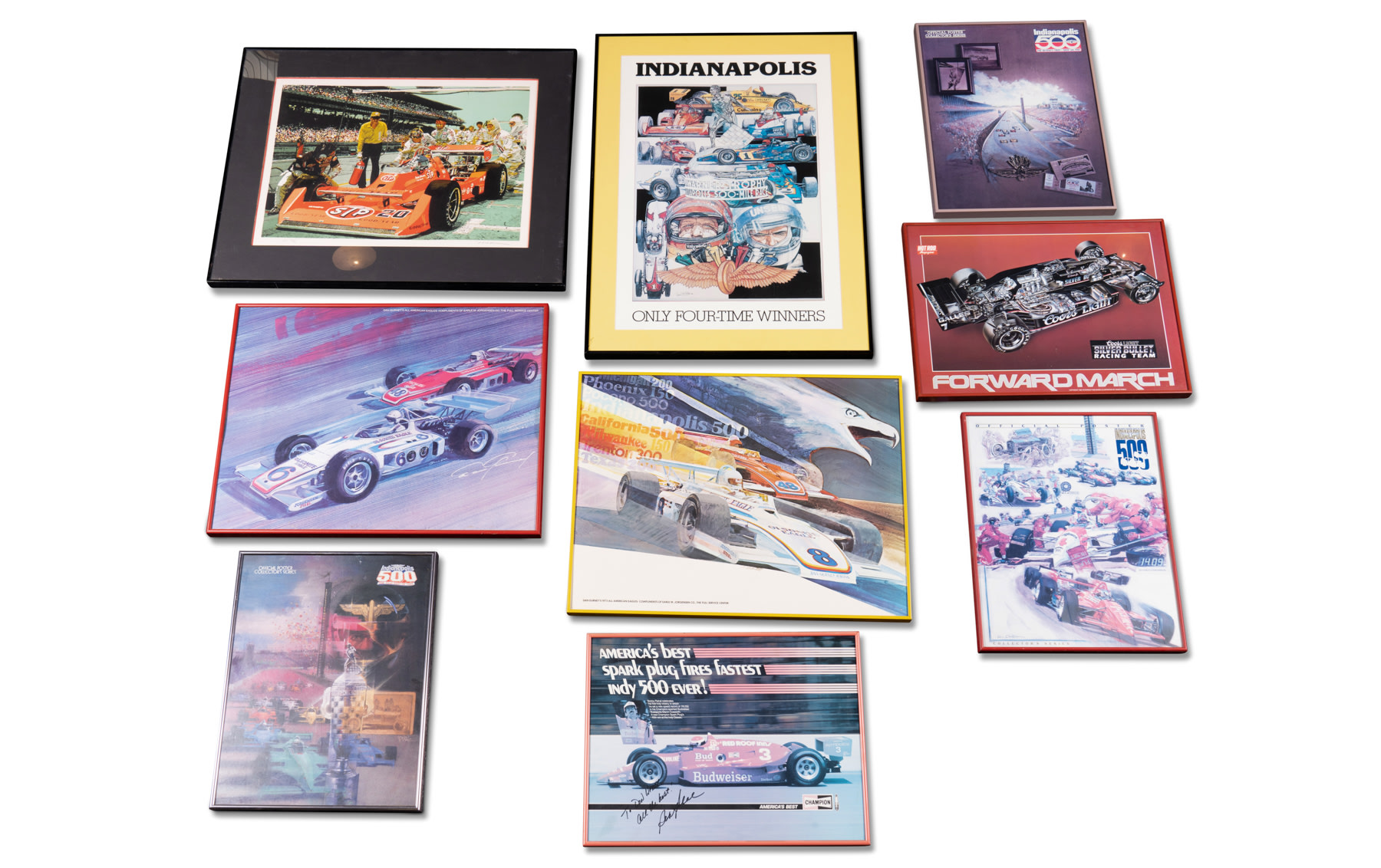 Assorted Indy Car Posters and Prints, Including One Signed to Don Weber by Bobby Rahal