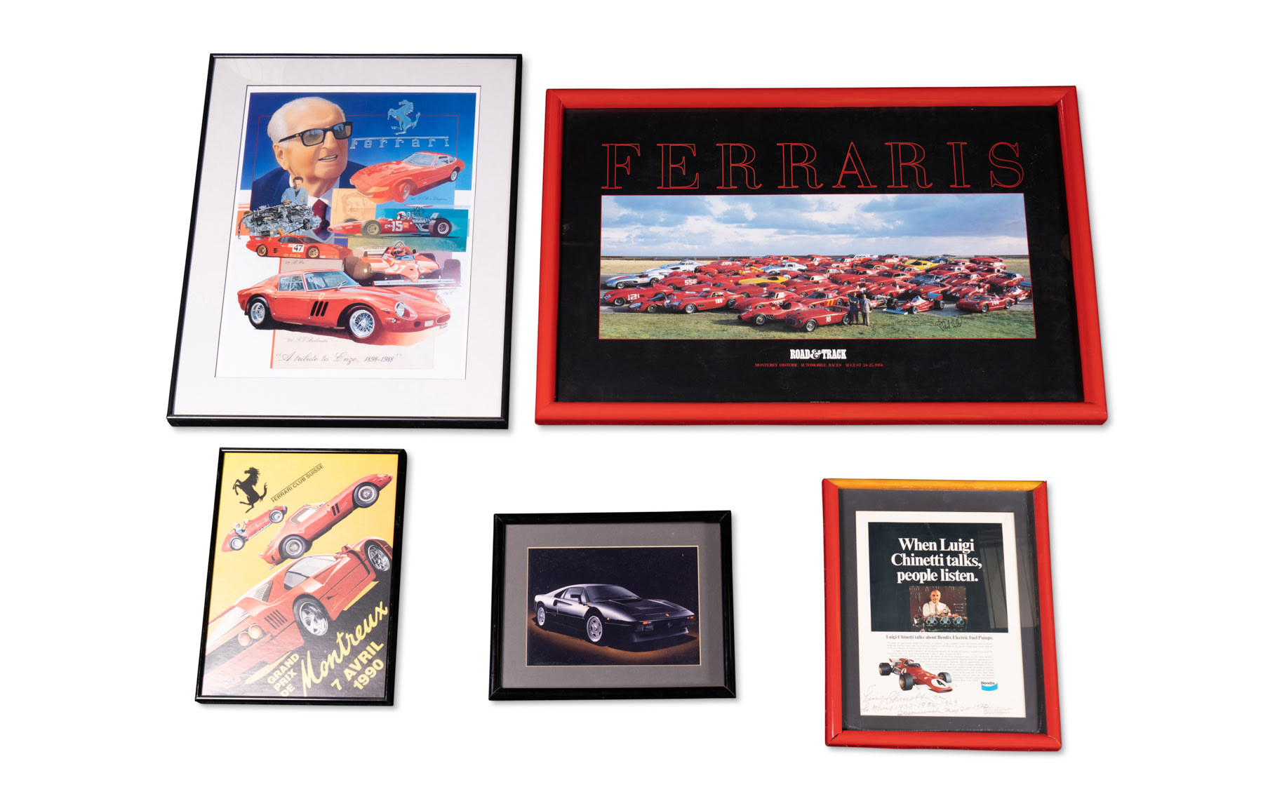Assorted Ferrari Posters and Prints, Including Print Signed by Luigi Chinetti
