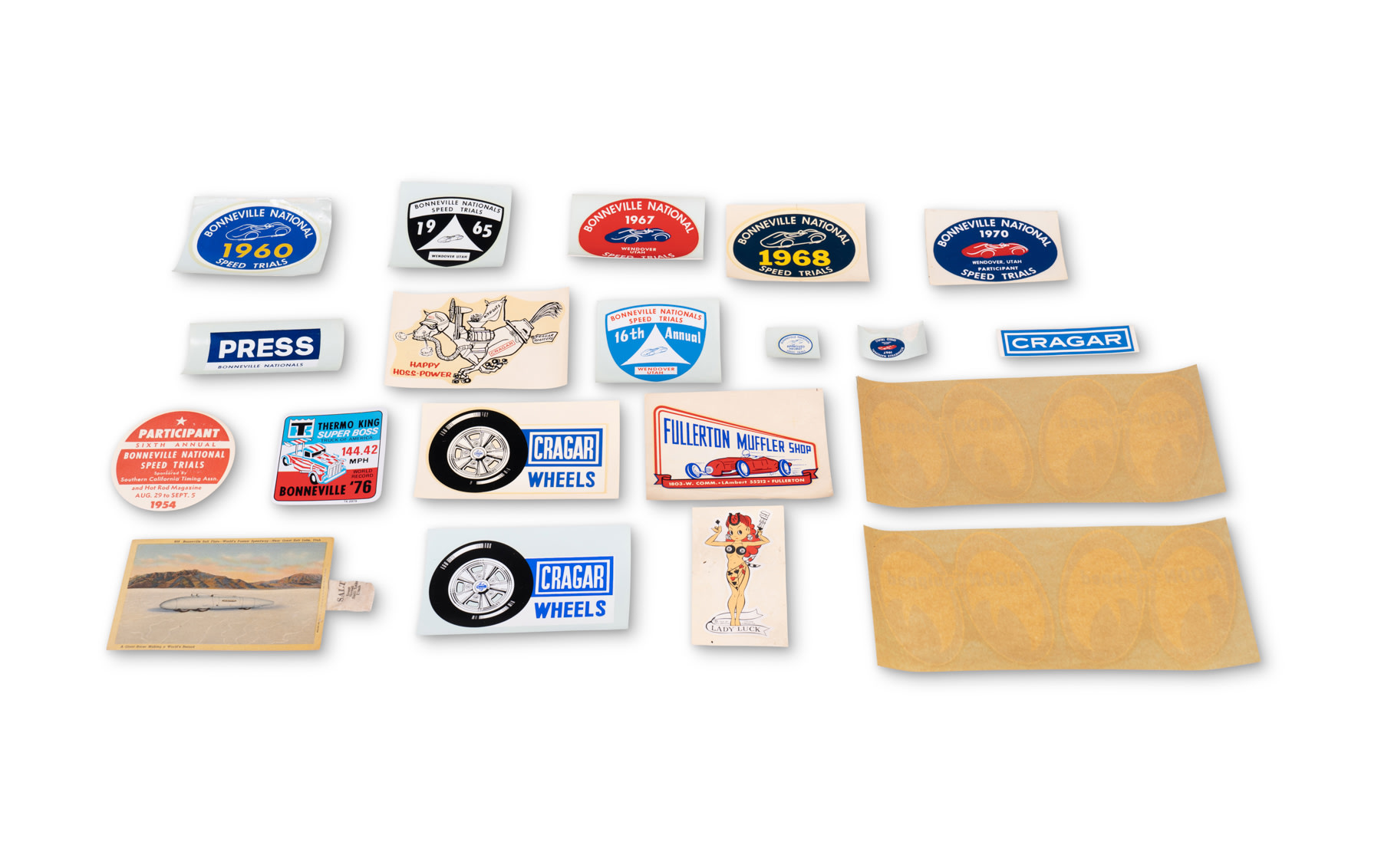 Various Vintage Decals, Stickers, and a Bonneville Postcard