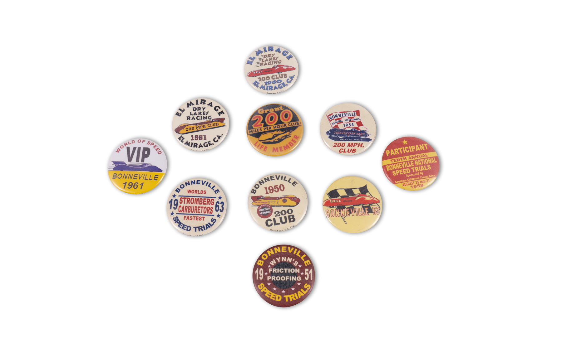 Assorted Bonneville and El Mirage Pins, c. 1950s/1960s