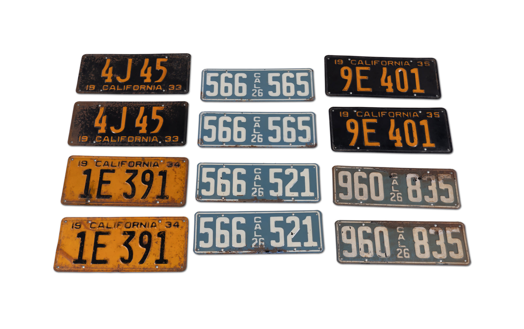 Assorted Prewar California License Plates, c. 1926-1934 