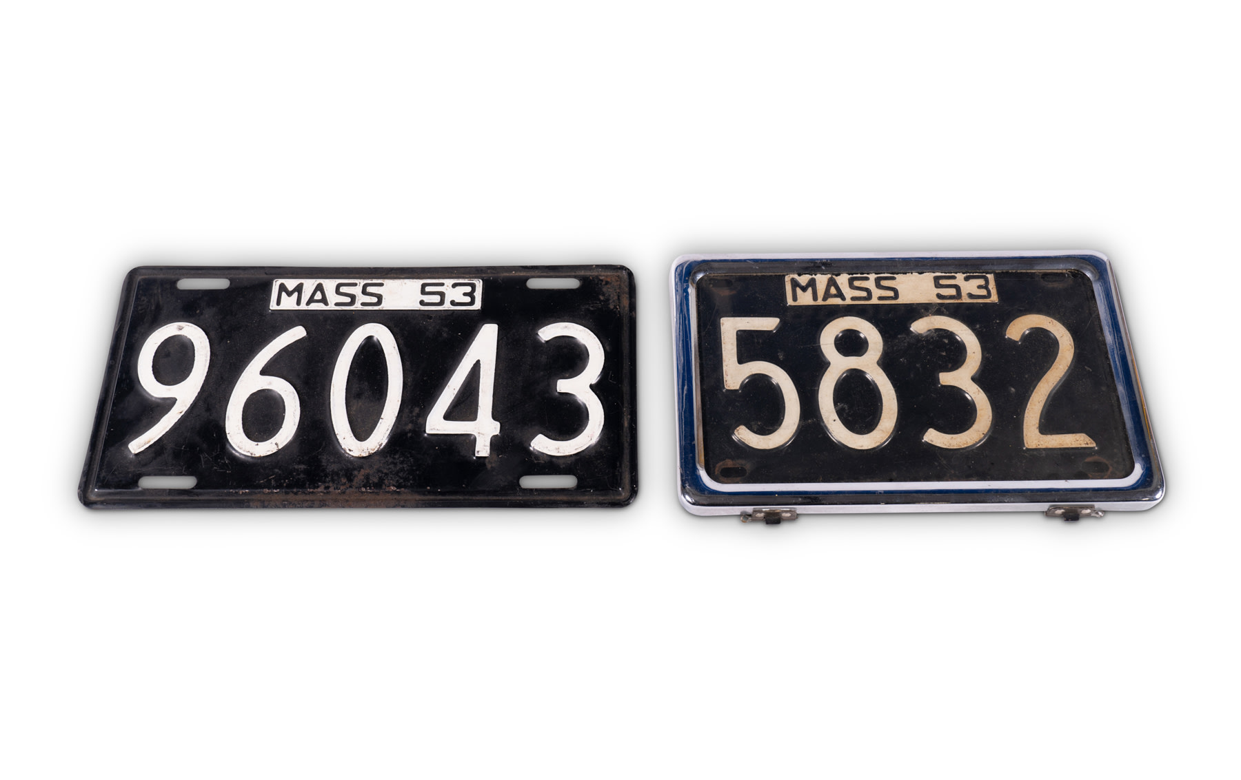 Two Vintage Massachusetts License Plates, 1953