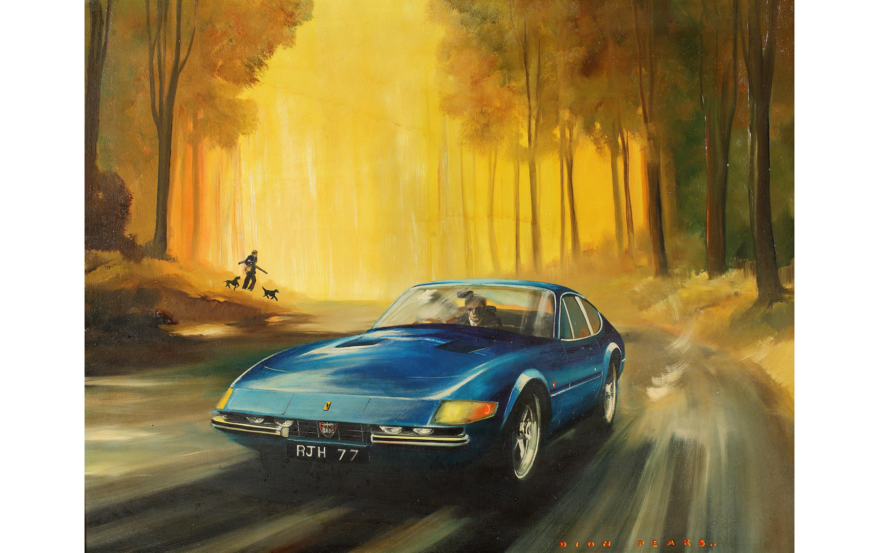 Ronnie Hoare Ferrari 365 GTB/4, Original Oil Painting by Dion Pears, c. 1975