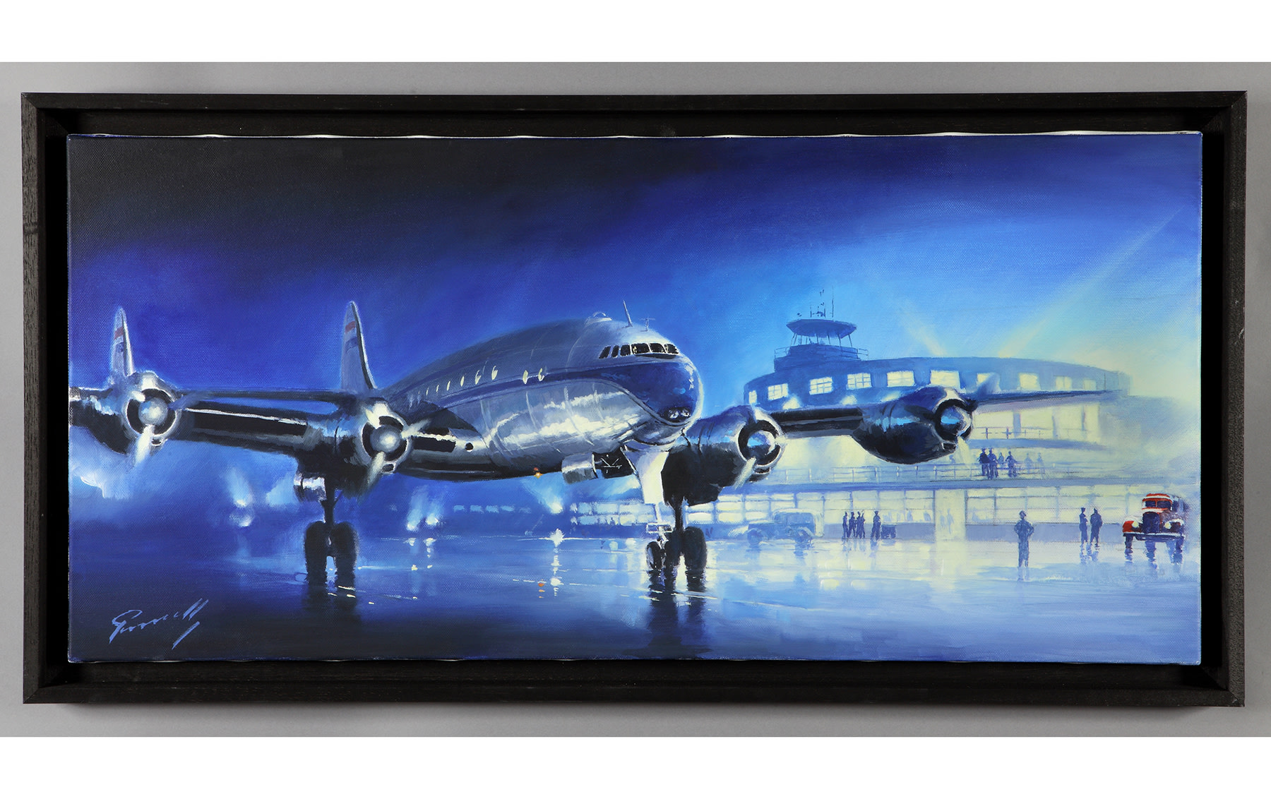 "KLM Constellation on the tarmac at La Guardia," Original Oil Painting by Lucio Perinotto, 2010