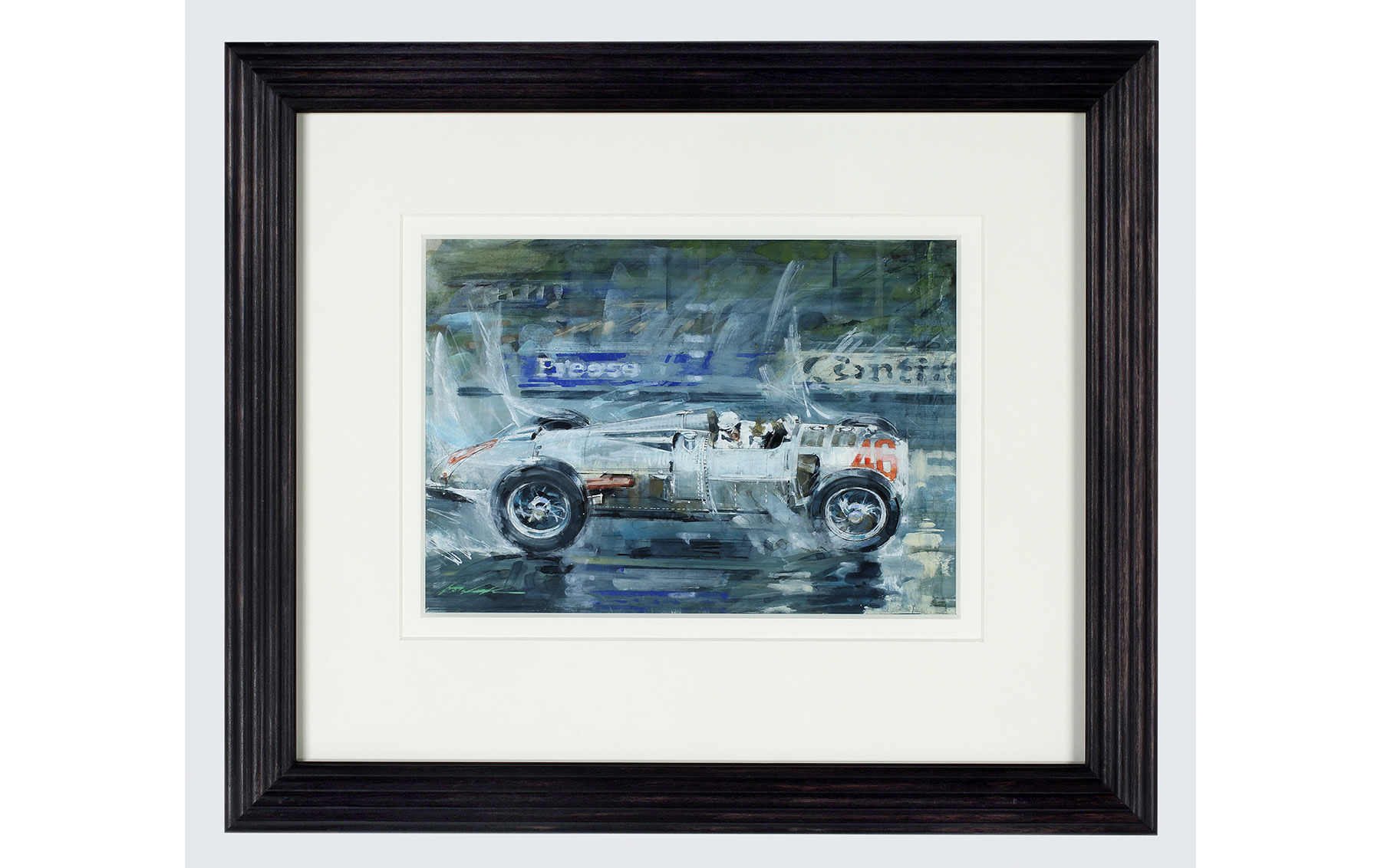 Tazio Nuvolari in the Type C Auto-Union, Original Watercolor by Walter Gotschke