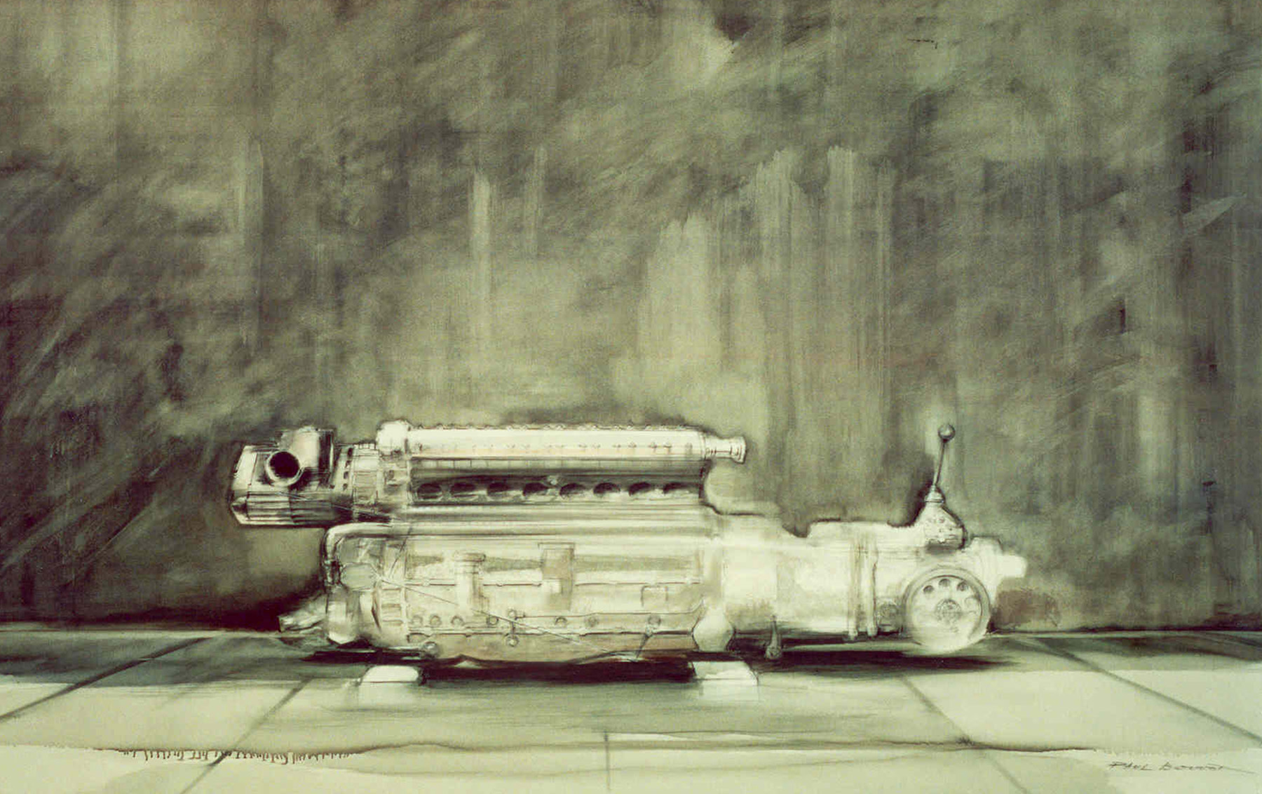 Moteur Delage 1500 Grand Prix 1927, Original Artwork by Paul Bouvot, 1987