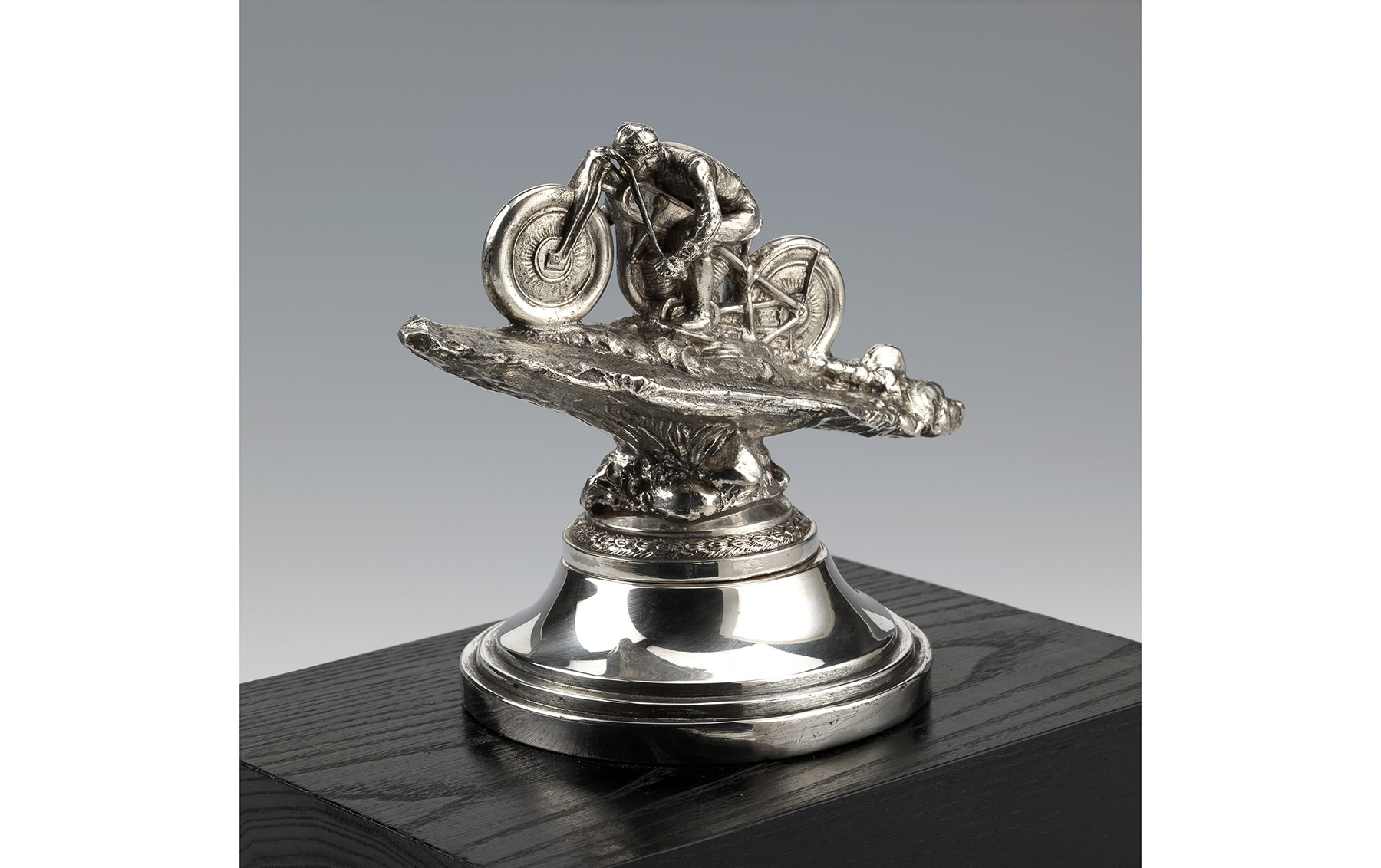 Rare, Silvered Bronze Mascot in the Form of a Motorcyclist, c. 1920s