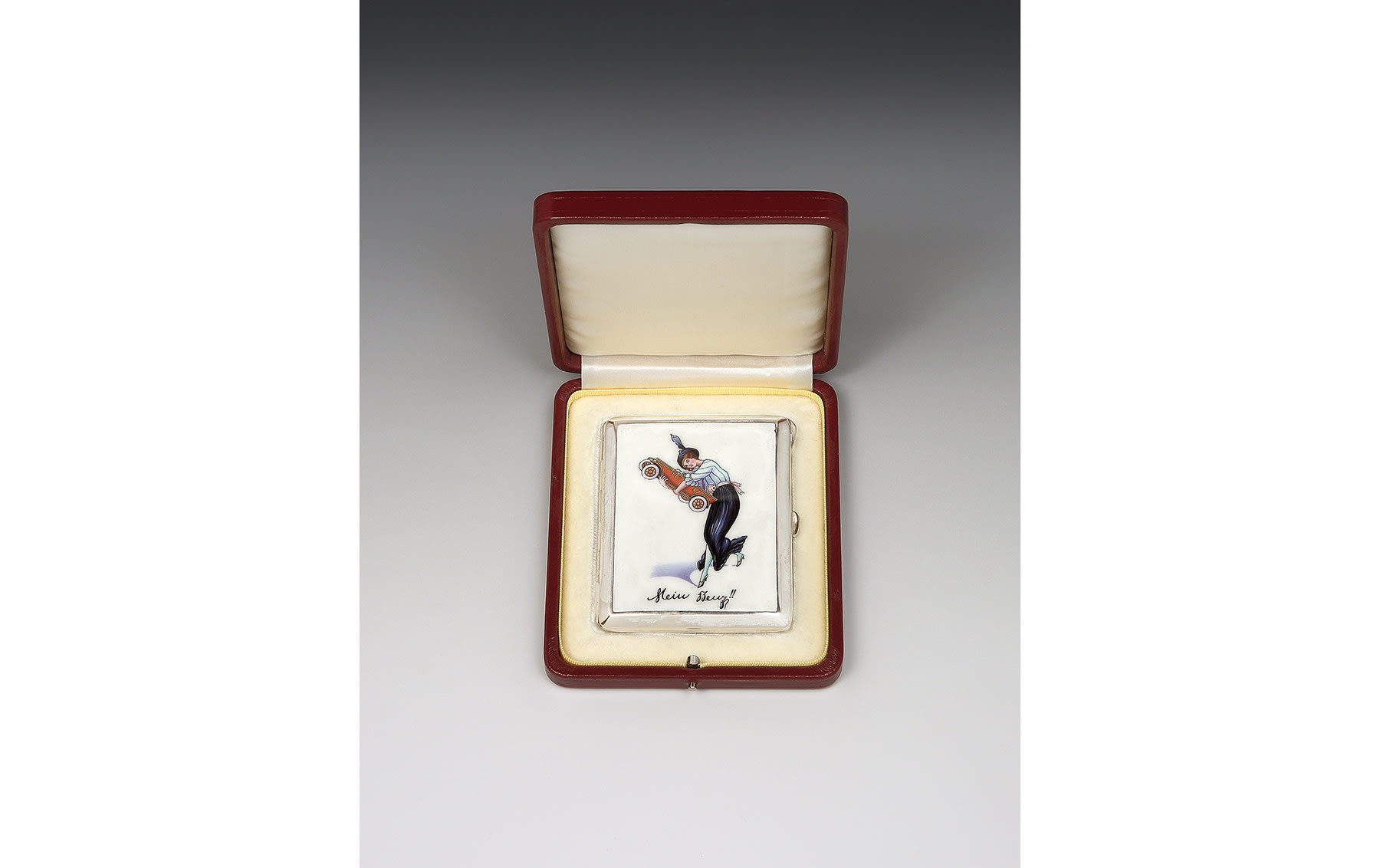 Alpacca Cigarette Case with Enamelled Panel, 1913 